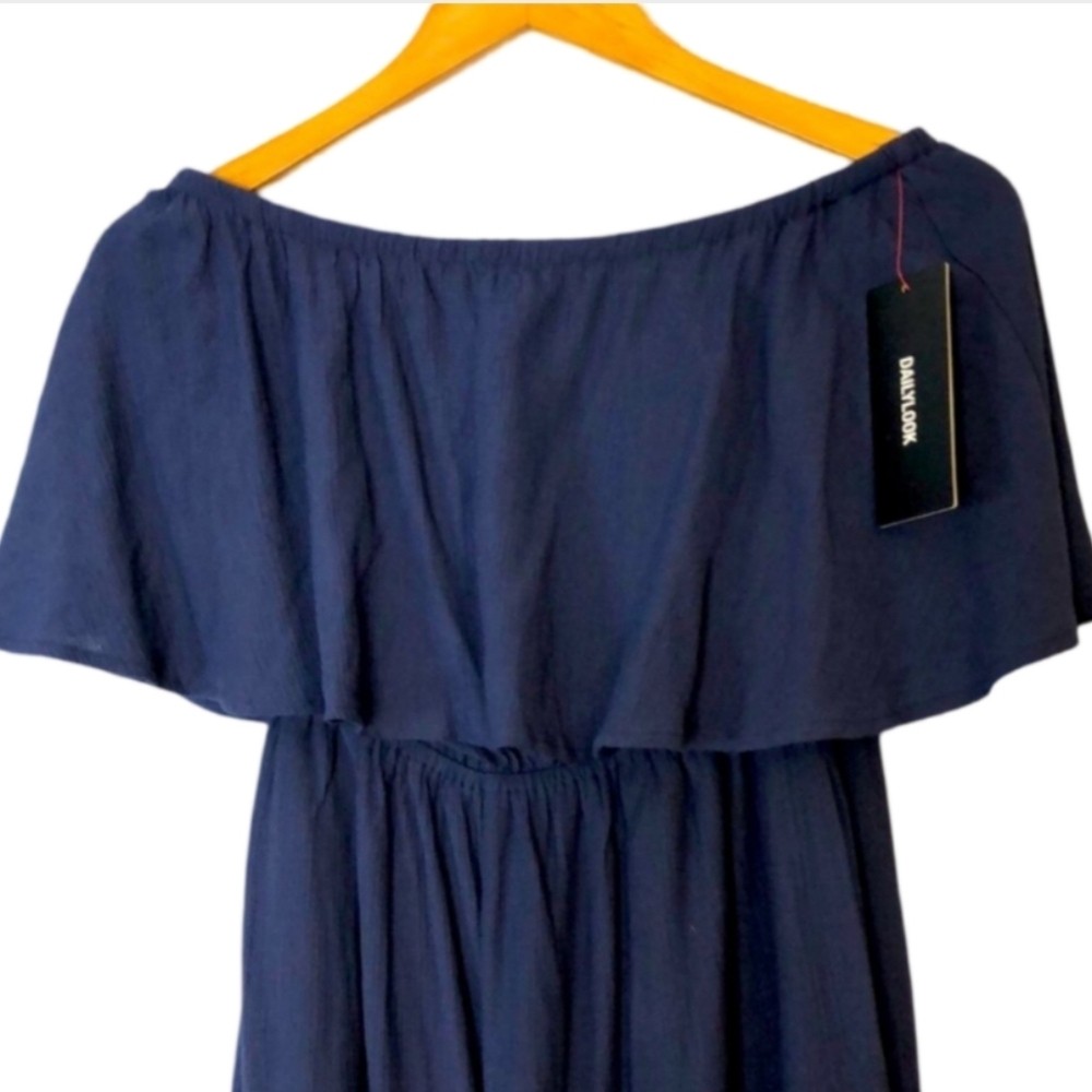 SUGARLIPS LANAH STRAPLESS WIDE LEG JUMPSUIT NAVY BLUE MEDIUM NWT