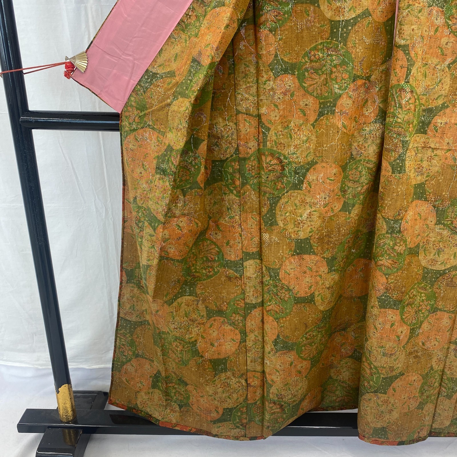 Japanese Vintage Kimono Silk Green Tsumugi No Lining Traditional Length 60 in