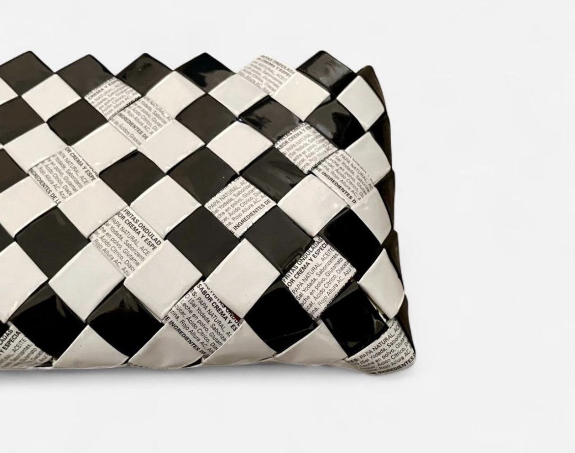 Nahui Ollin Checkered Clutch Bag, Woven, Wrist Strap, Eco Friendly, Art