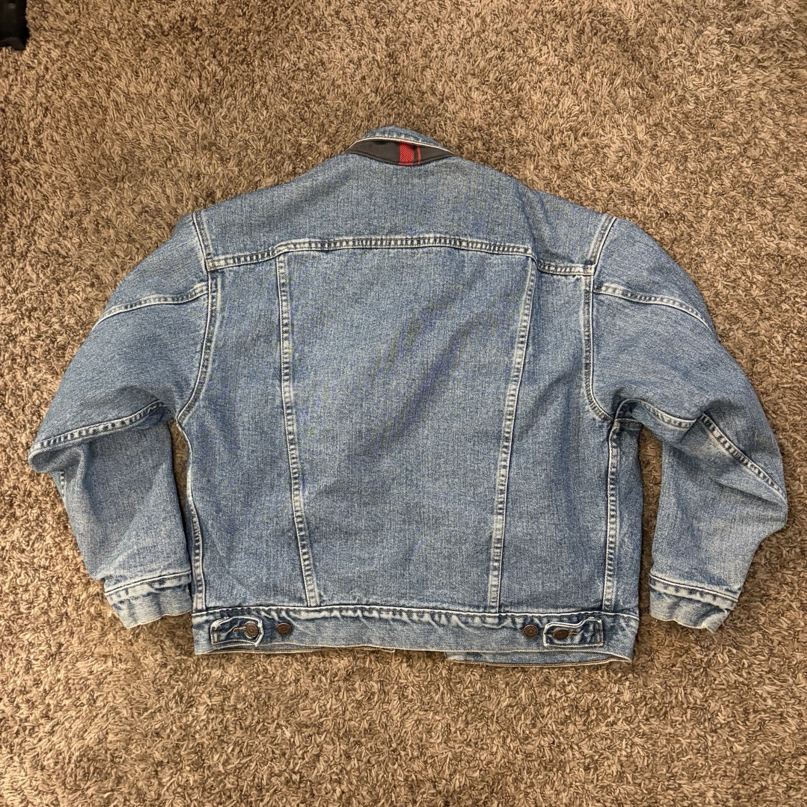 Vtg Levis Denim Trucker Jacket Buffalo Plaid Flannel Lined Sz S 80s