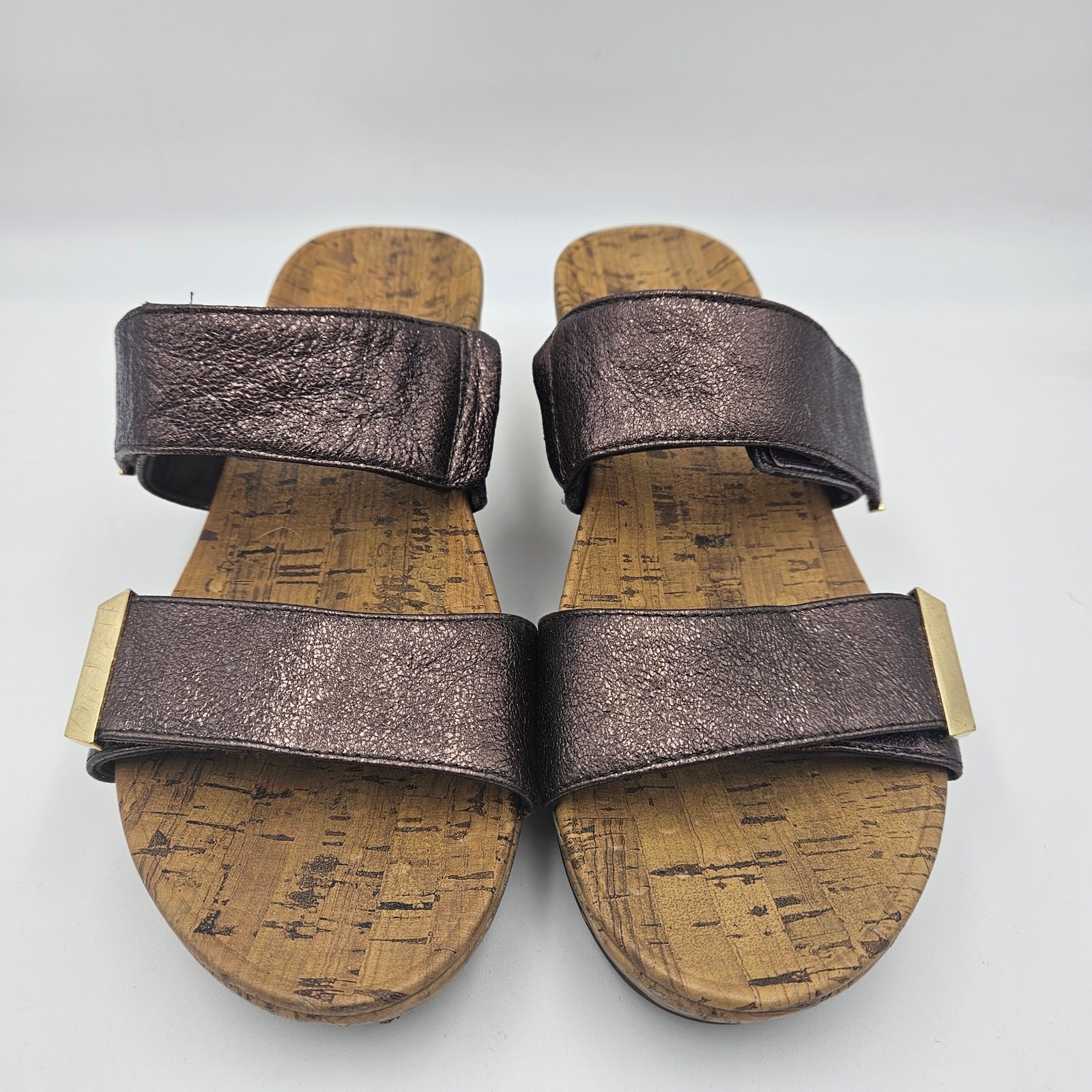 Vionic Womens 7 Pepper Metallic Wedge Sandals Cork Platform Orthotic Brown