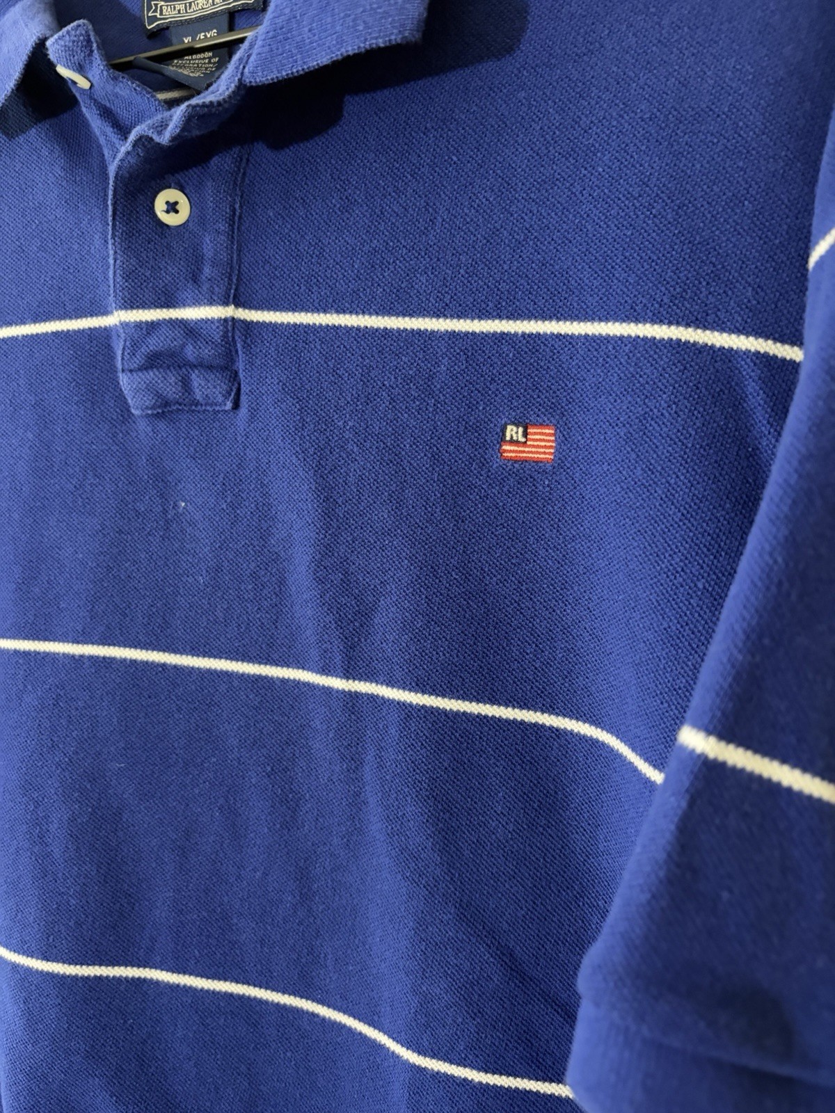 Polo Jeans Company Ralph Lauren Men’s XL Blue/White Striped Cotton Polo Shirt