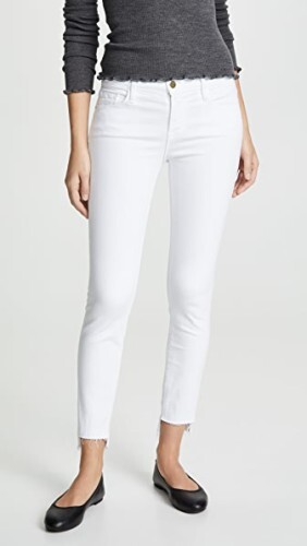 FRAME DENIM 27 Le Skinny de Jeanne Raw Stagger Jeans Denim White Blanc $205