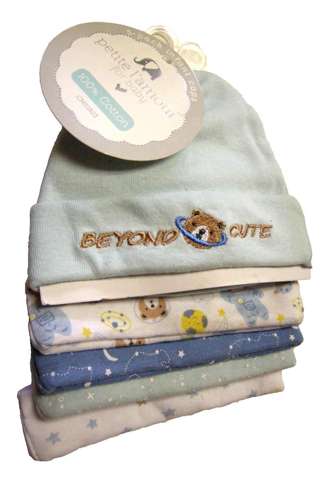 Cradle Cap Set By Petite L’amour, Beyond Cute Theme, Boy, 5 Caps, Brand New
