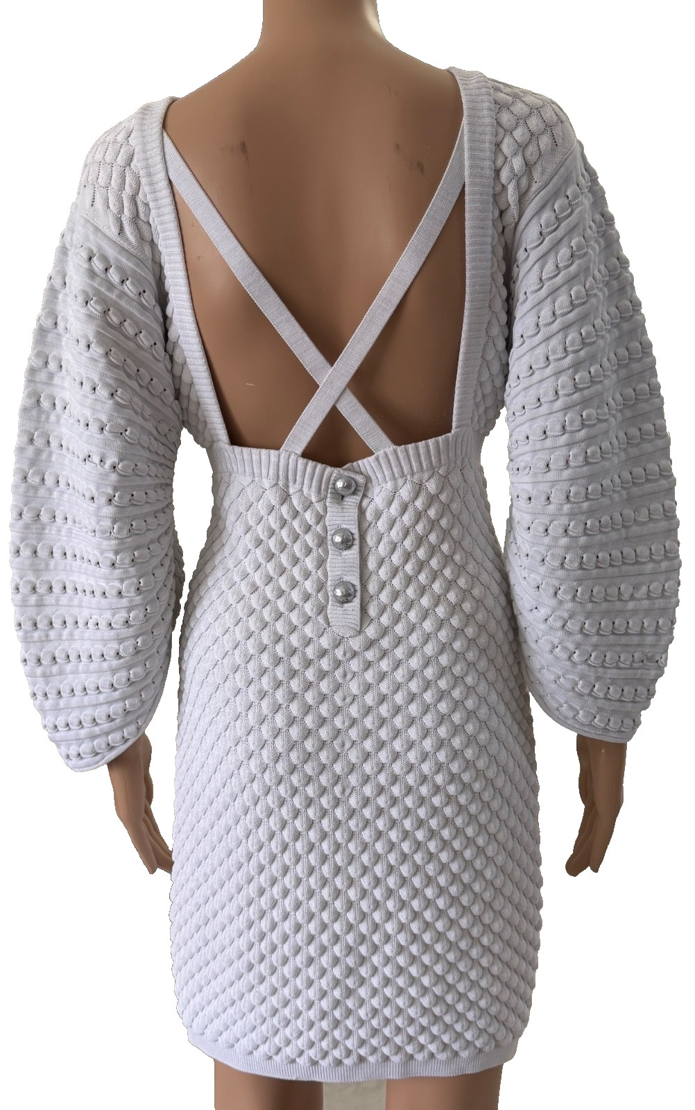 Authentic CHANEL 12P Karl Lagerfeld Textured Bobble Knit Cocoon Sleeve Dress