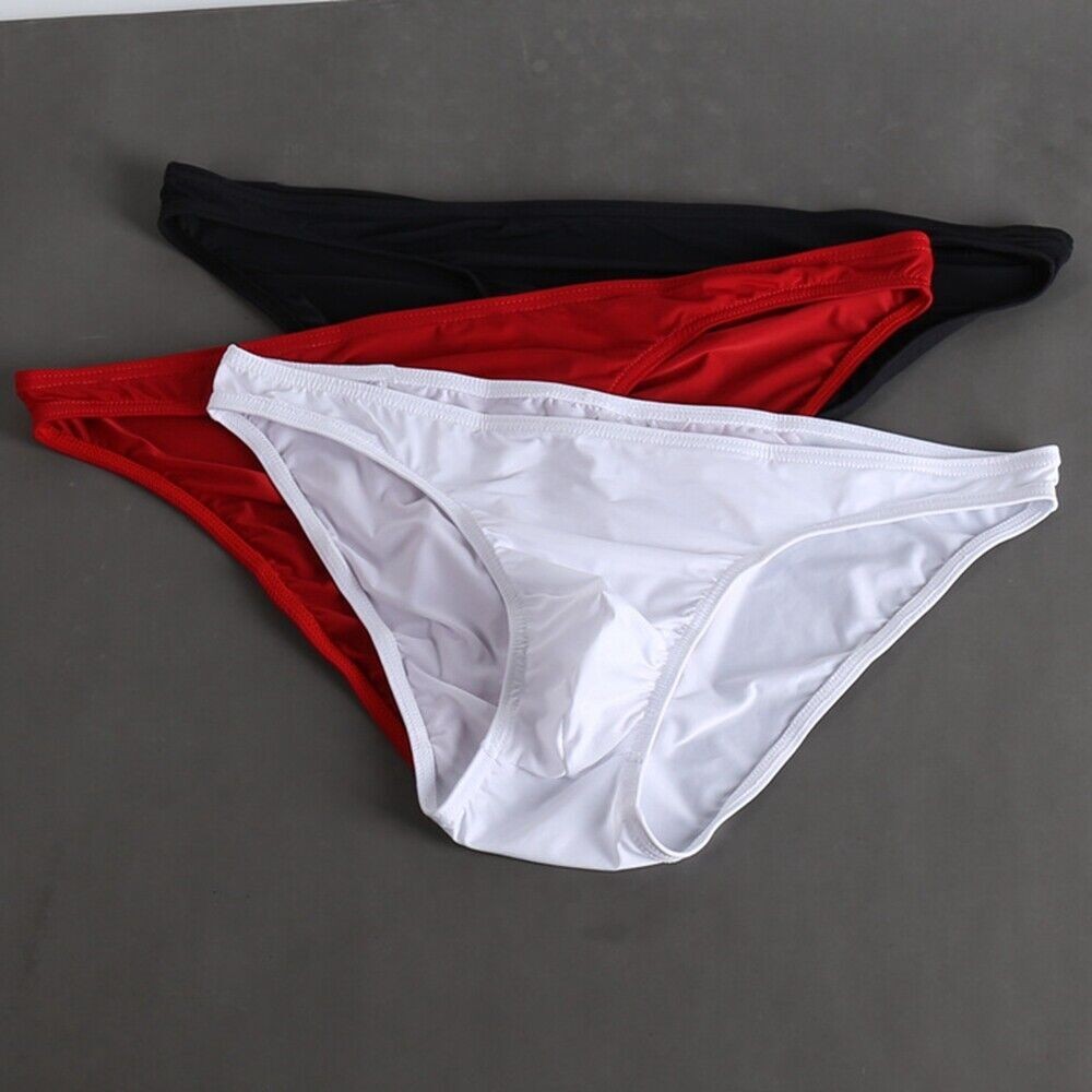 3 Pairs Men Underpants Super Thin Ice Silk Bikini Briefs Thongs Underwear