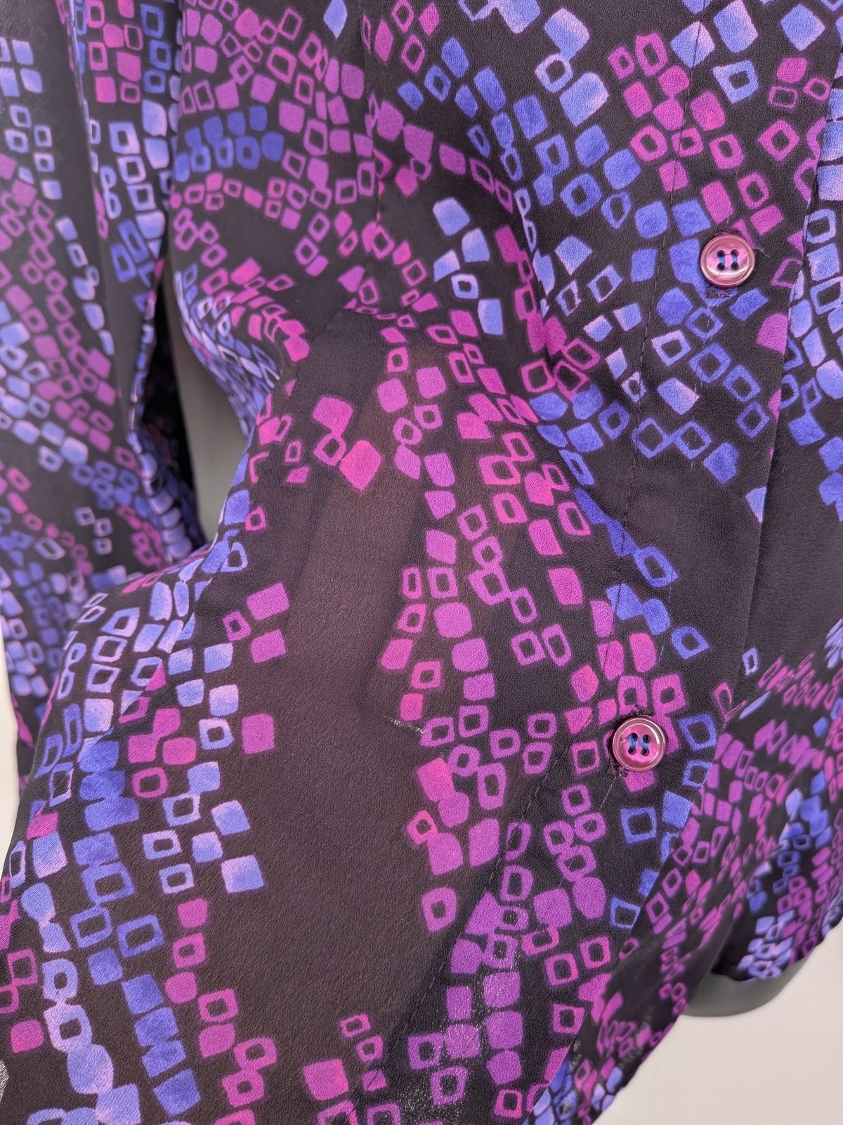 Vtg XOXO Sheer Button Up Top Abstract Print Y2K Indie Sleaze Office Siren Medium