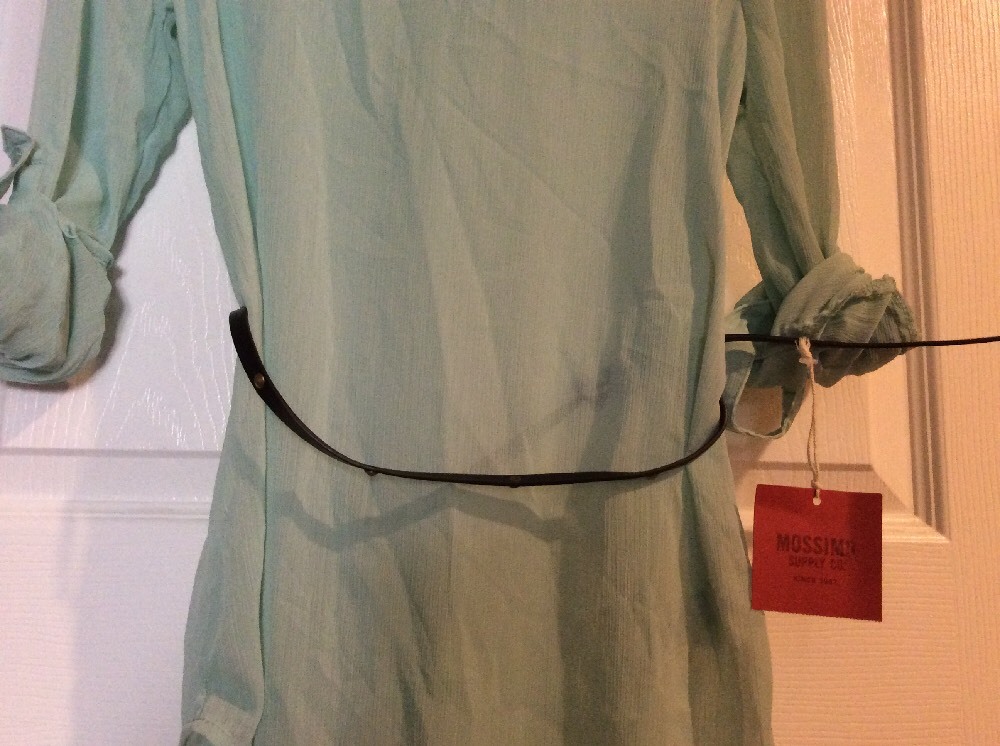 NWT Womens Green Small Shirt Top Blouse Career Sheer Belt Lace Button Up Sleeves
