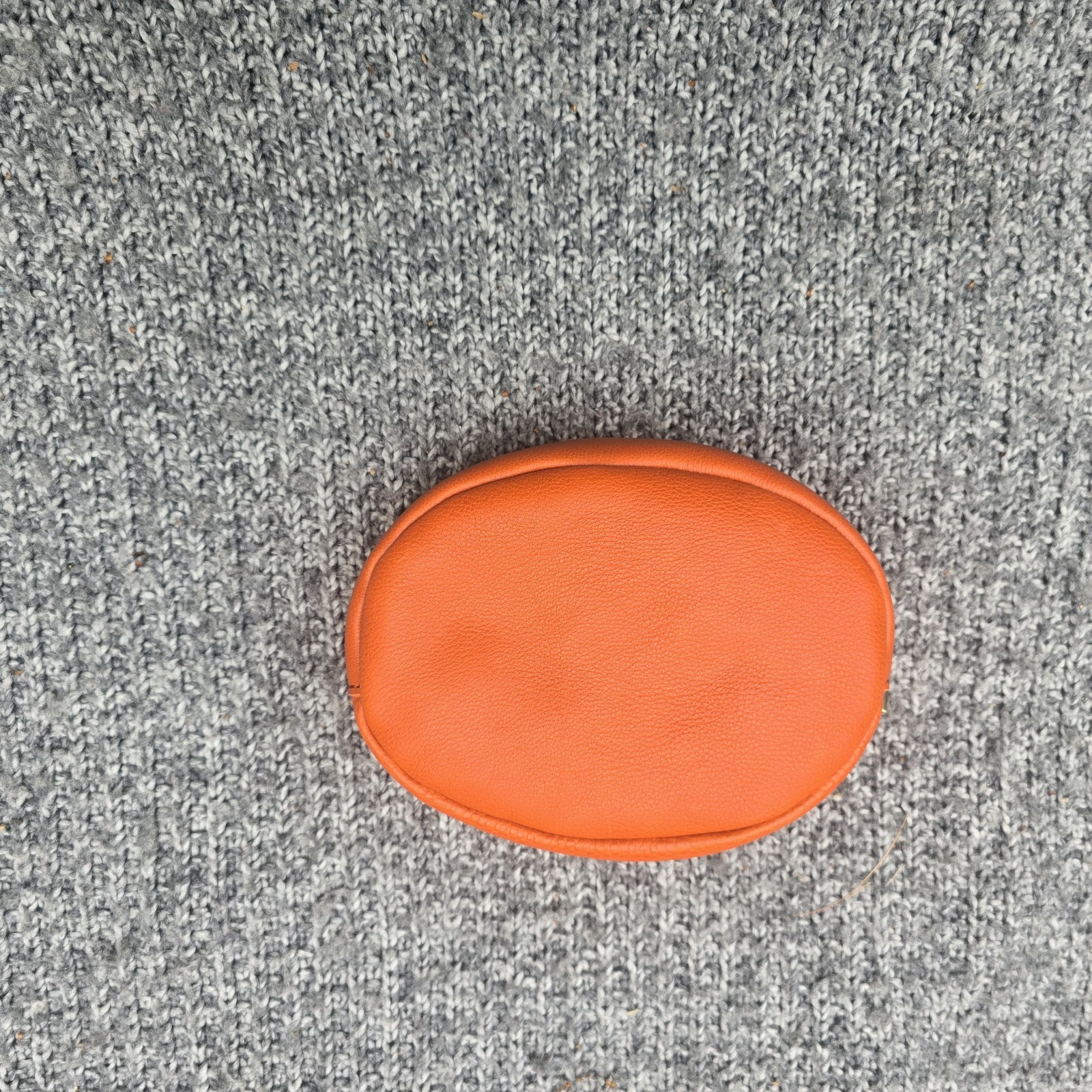 Orange Pebbled Oval Shoulder Bag, Zip Closure, Gold Hardware, Strap/Chain