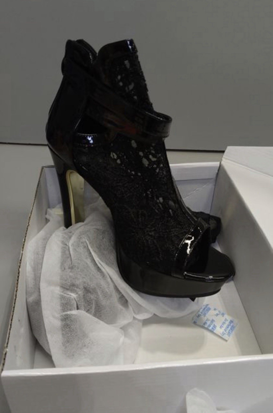Women’s Black Lace Platform Open Toe Stiletto Heels Ankle Strap EU 39 US 8
