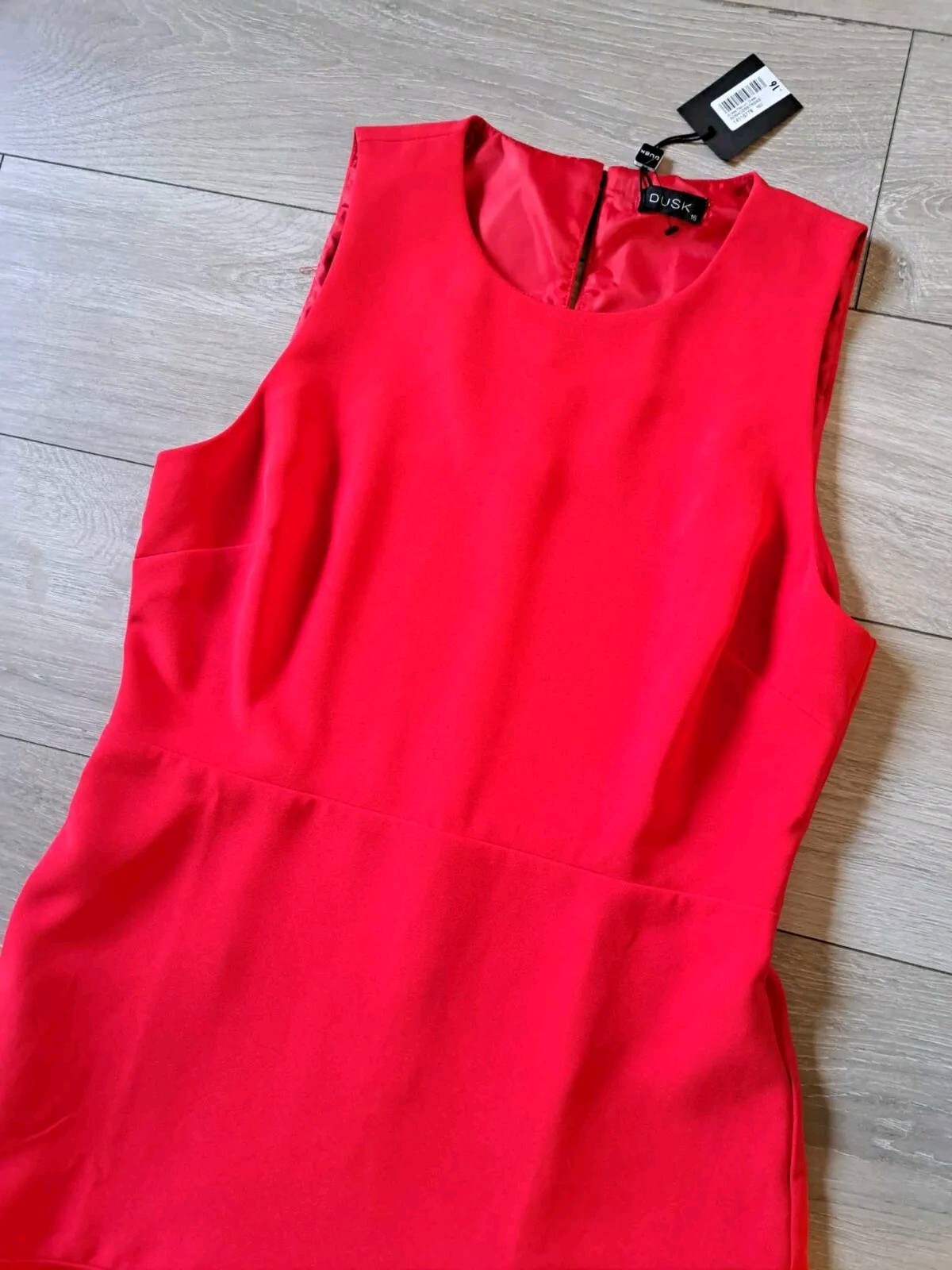 Dusk By Roman Red Stretch Sleeveless Peplum Hem Dress Smart Occasion Office UK16