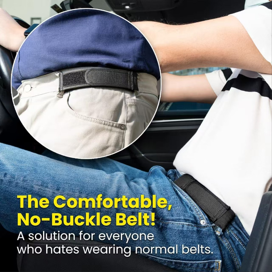 2PCS Buckle Free Elastic Waist Belt for Men Stretch Adjustable Comfort Fit