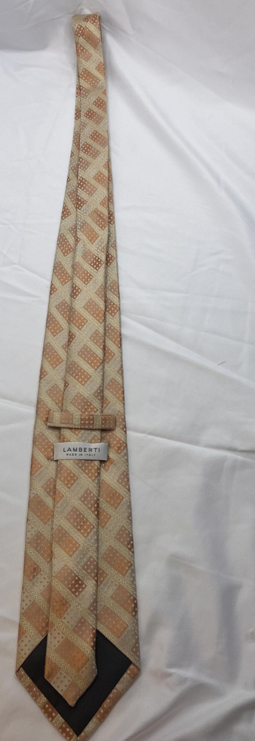 Lamberti Made in Italy 100% Silk Tie Gold Peach Geometric Polka Dot Necktie