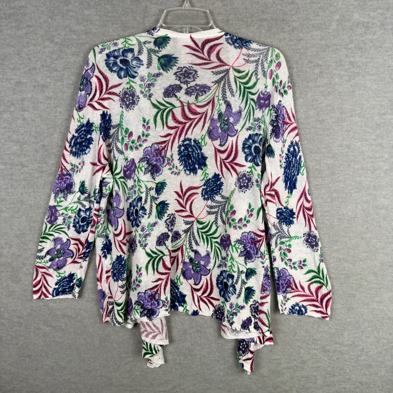 Chico’s 3 XL Lightweight Open Cardigan Ramie Rayon White Floral Tie Front