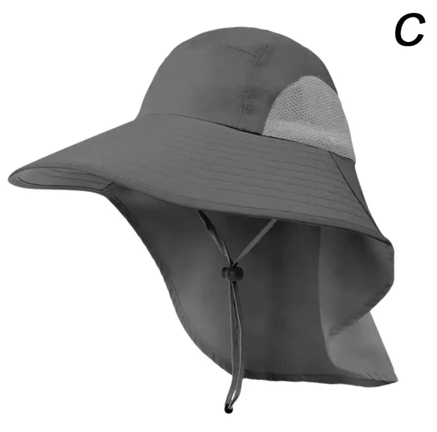 1pc Wide Brim Sun Hat with Neck Flap 50+ UPF Protection Outdoor Safari Cap – NEW