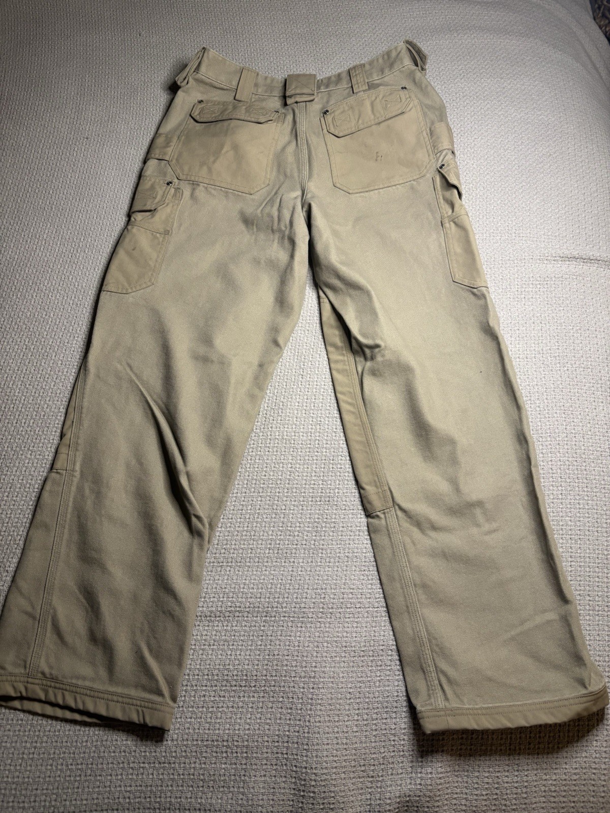 Duluth Trading Ultimate Fire Hose Pants Mens 34×32 Tan Double Knee Cargo Work