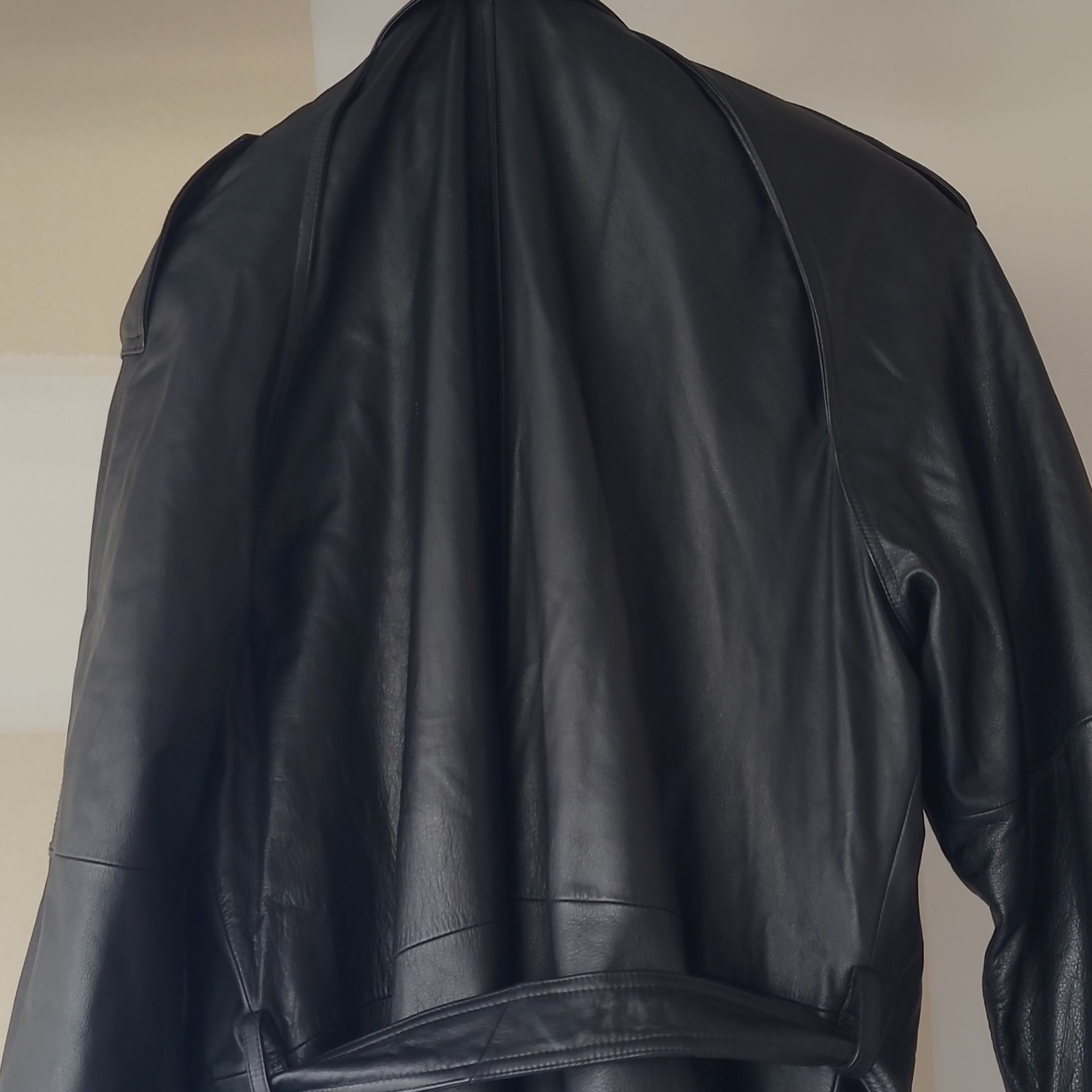 Wilsons Leather Black Belted Double-Breasted Trench Coat Men’s Size XL
