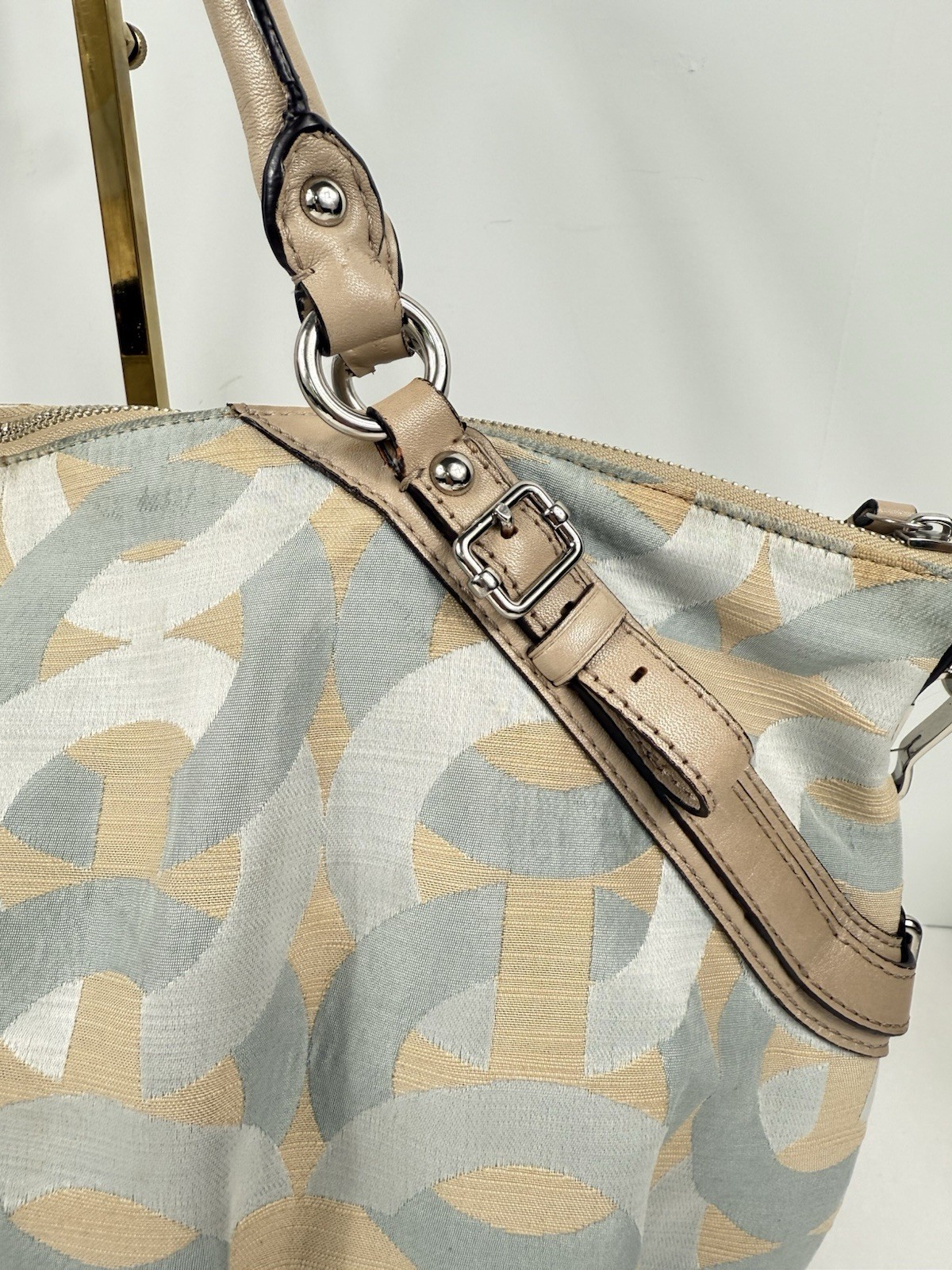 COACH Madison Shantung Chainlink Sophia Satchel Silver Bay Mist Leather/ Fabric