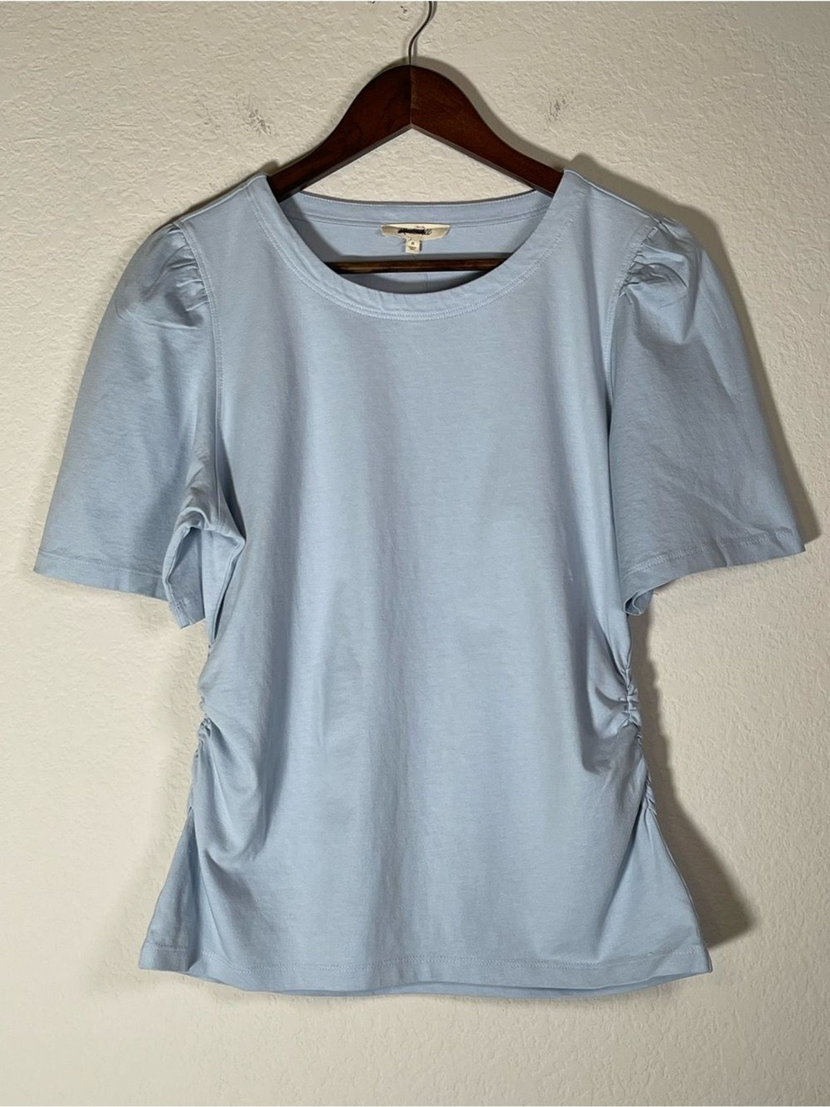 Madewell NWT Side Cinch Puff Sleeve Tee Size Medium in Feather Blue