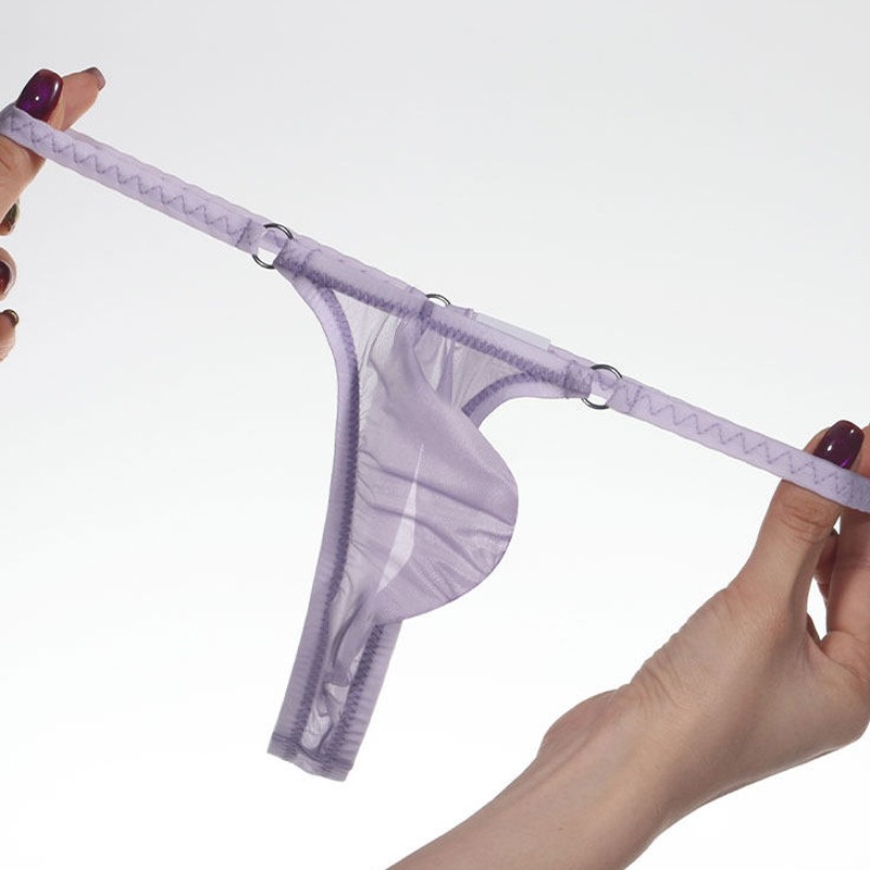 Men’s Ultra-thin Ice Silk Transparent Underwear Thongs Low-rise Pouch Underpants