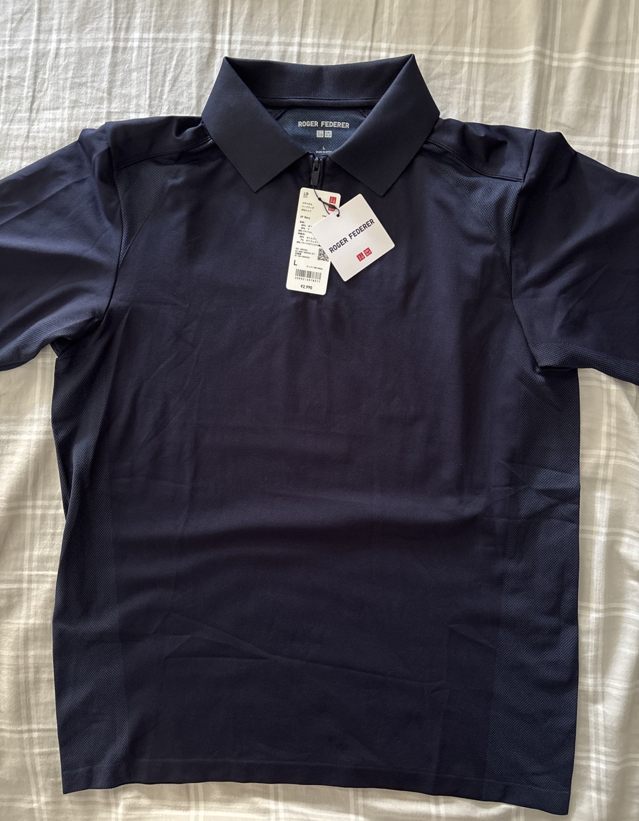 Uniqlo Roger Federer DRY-EX odor control quarter zip Polo Collar Size L Navy