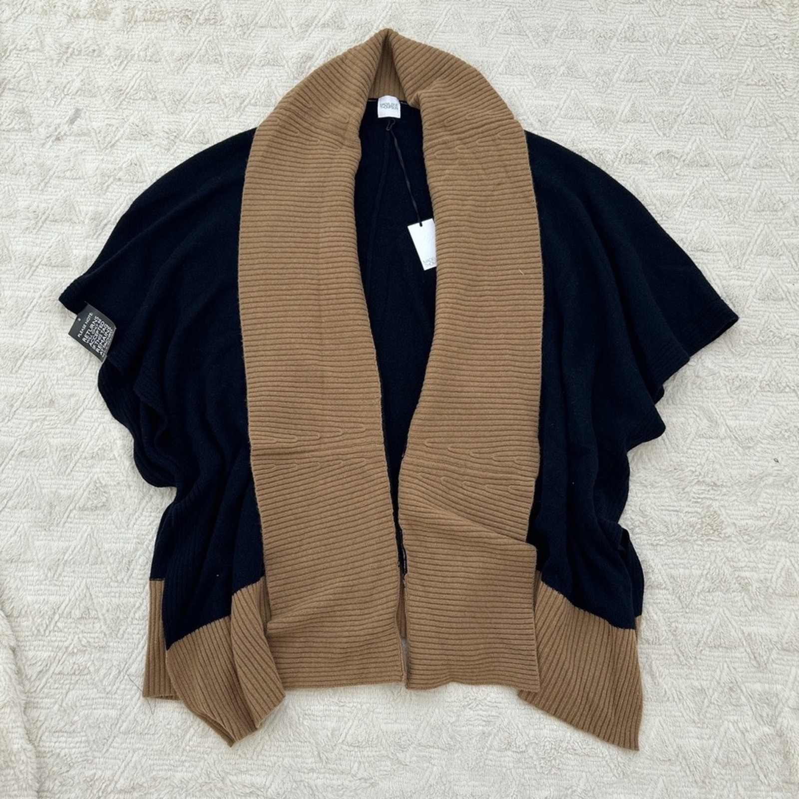 Madeleine Thompson cashmere blend navy and camel Narvi poncho sweater NWT