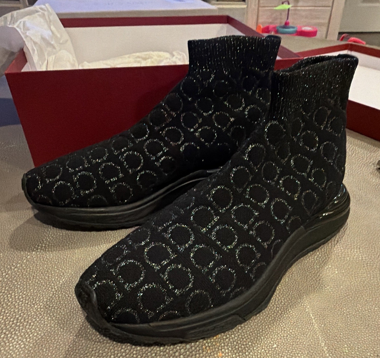 Salvatore Ferragamo Tita Womens Black Faux Suede Sock Ankle Boots 7.5