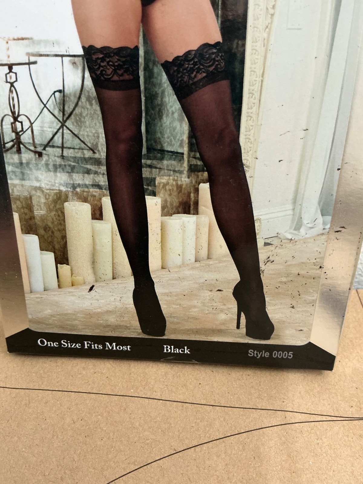 Black Lace Top Thigh Highs Sheer Stay-Up Stockings One Size Dreamgirl 0005 Thigh
