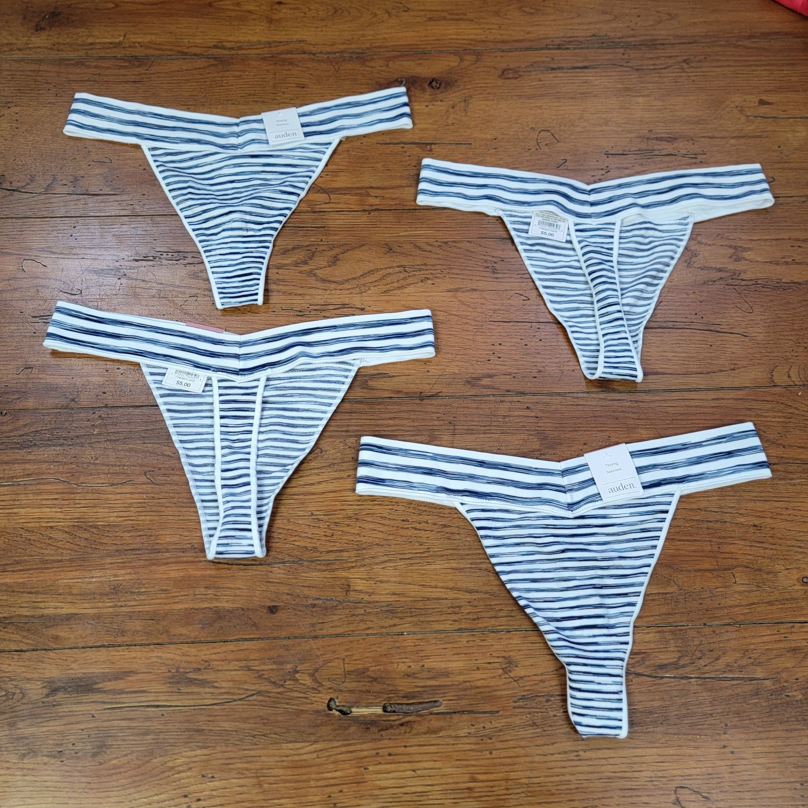 (4) Auden Womens Large (12-14) Thong Underwear Polyester Blend Striped