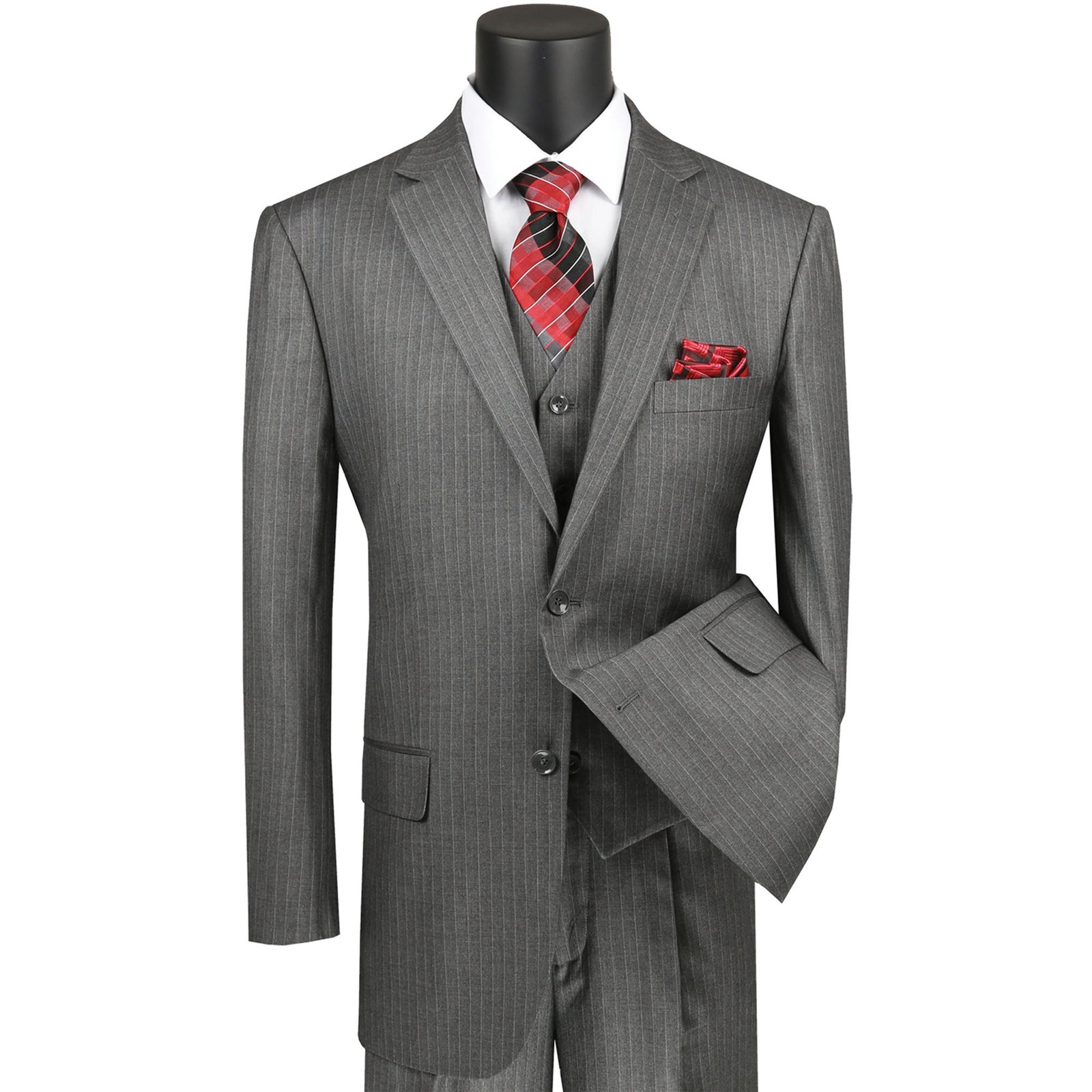 VINCI Men’s Pinstripe 3-Piece Suit 38S-62L, 4 Colors, Classic Fit – NEW