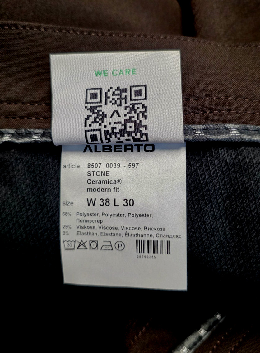 New ALBERTO Stone Ceramica MODERN FIT Casual Pants 38×30 Dark Brown Poly VISCOSE