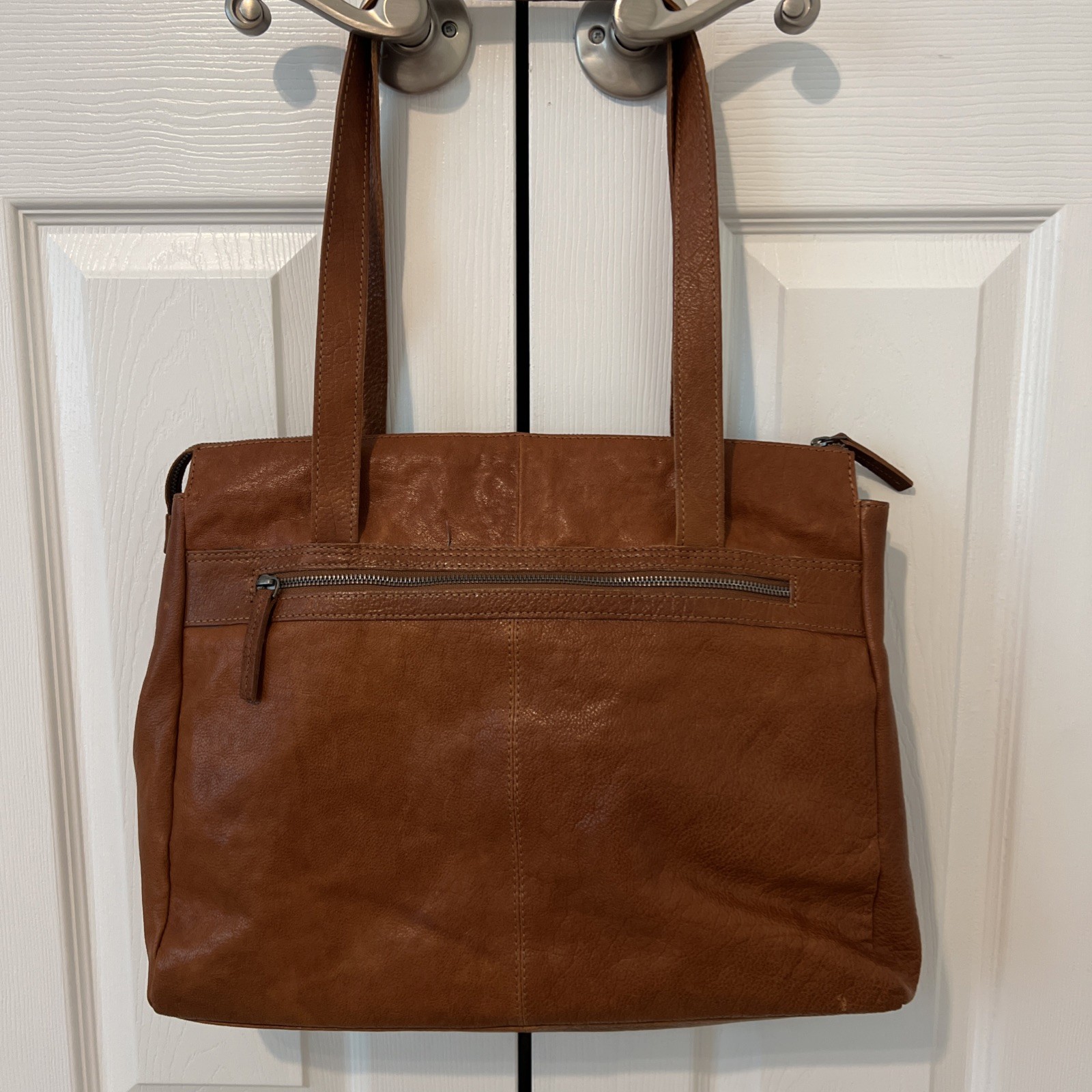 Spikes & Sparrow brown genuine leather laptop shoulder bag various pockets