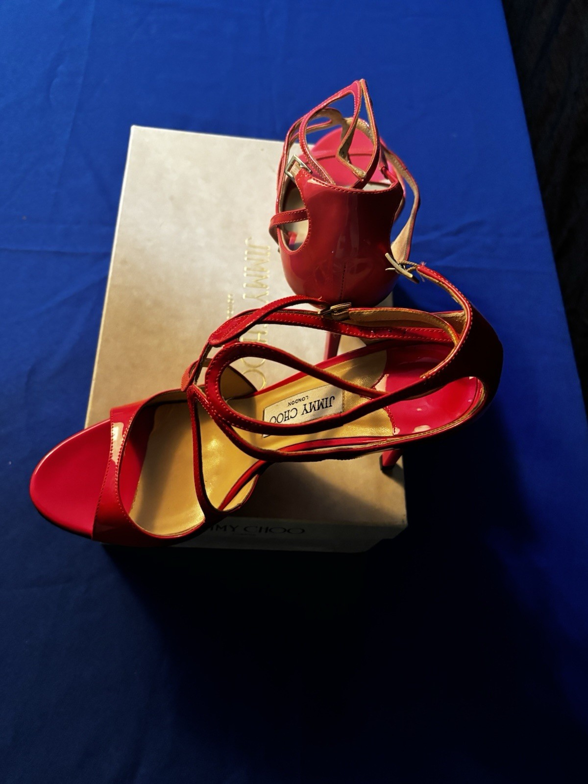 JIMMY CHOO Lance 100 Pink Patent Leather Strappy Sandals Size 11 Good &Bag