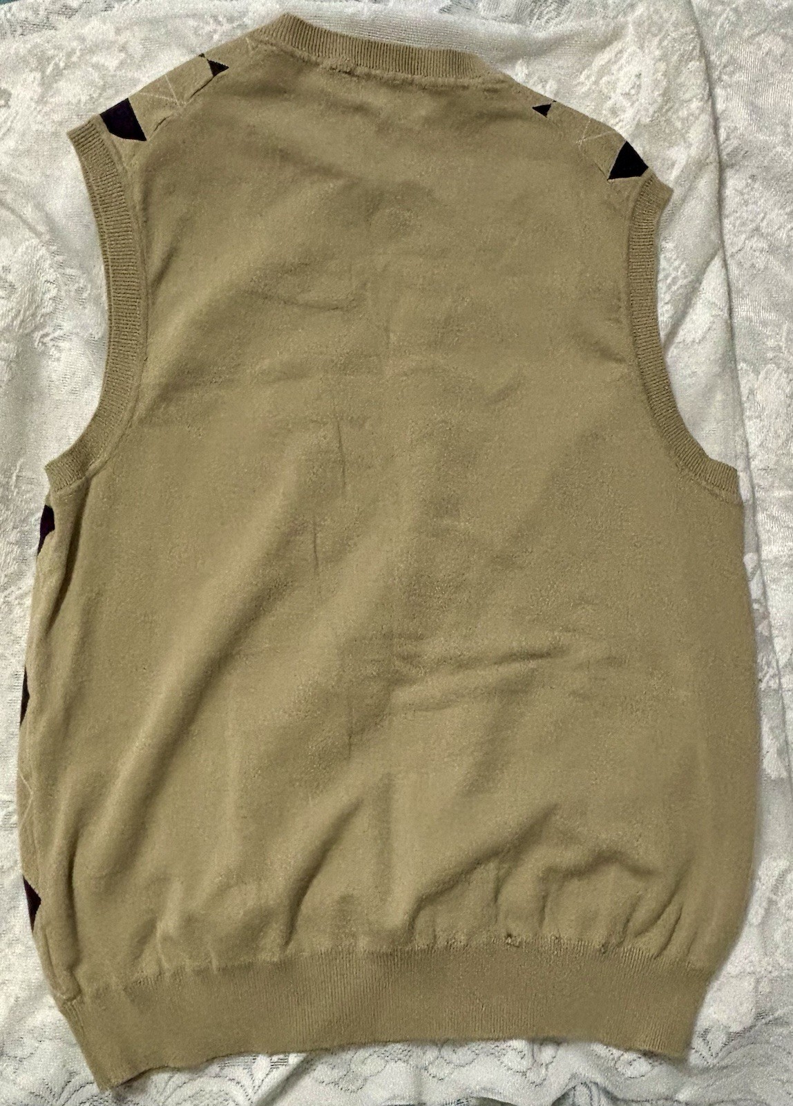 Tasso Elba Sweater Vest Mens Small Beige Navy Knit Golf V Neck