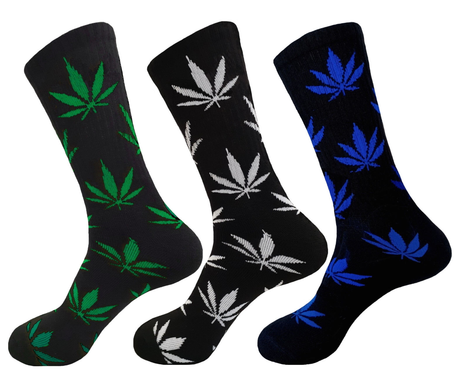 3PK Marijuana Weed Leaf TRUE TO SIZE 18 Inch Long COTTON SOCKS 10-13