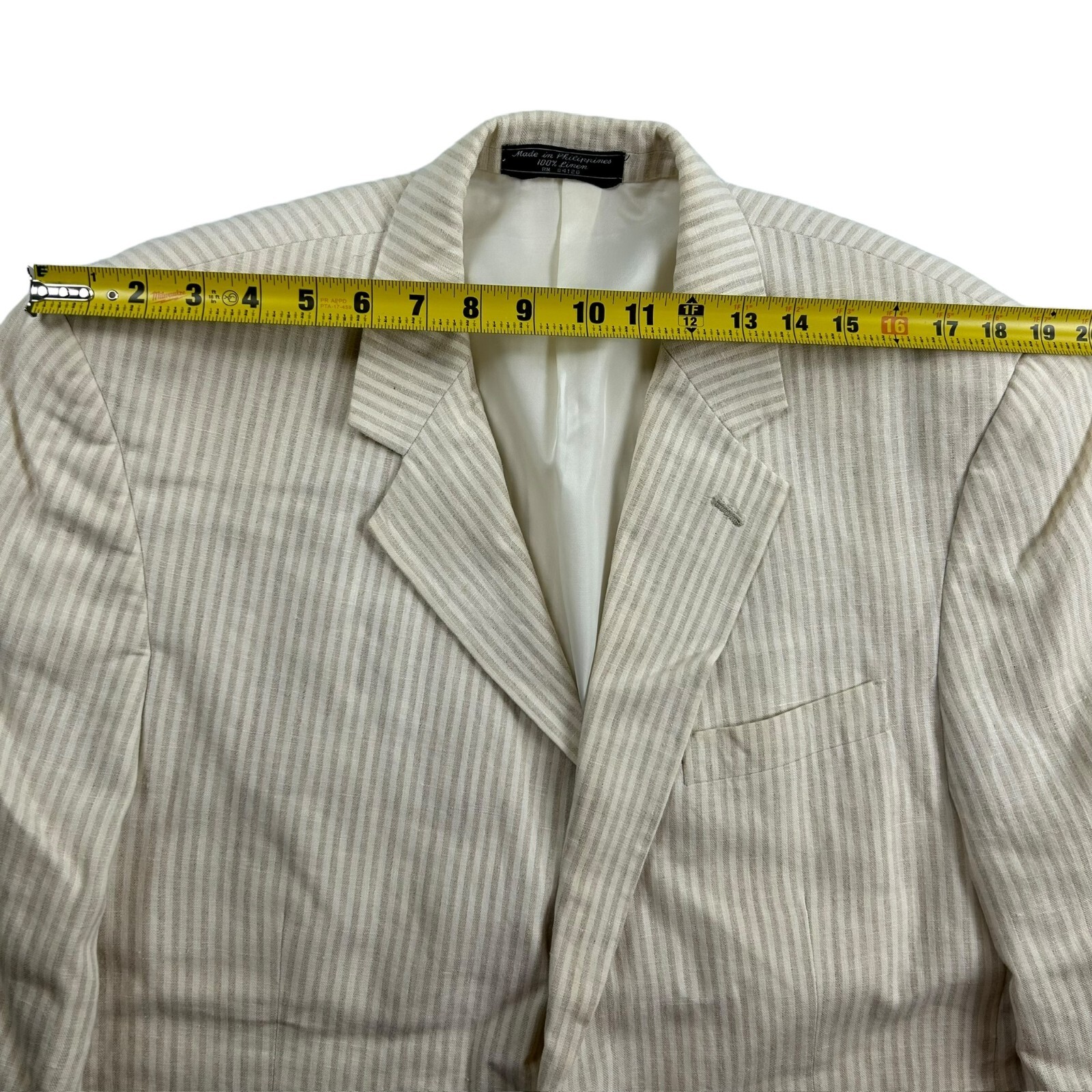 Haspel Men’s 100% Linen 2-Button Blazer Cream Stripe • 42R