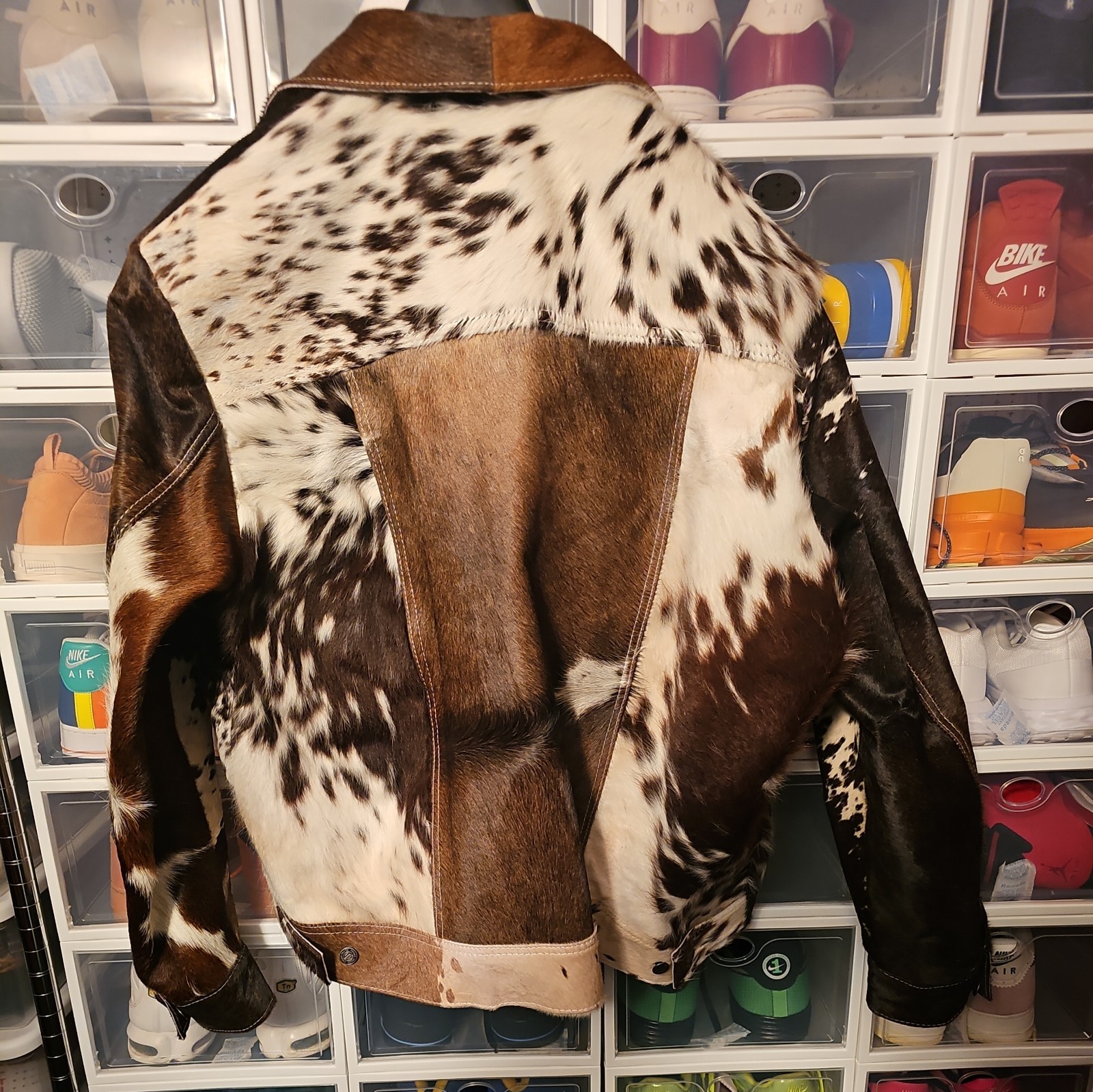 Men’s Western Cowhide Leather Jacket Real Hair-On Pony Skin Stylish Trucker Coat