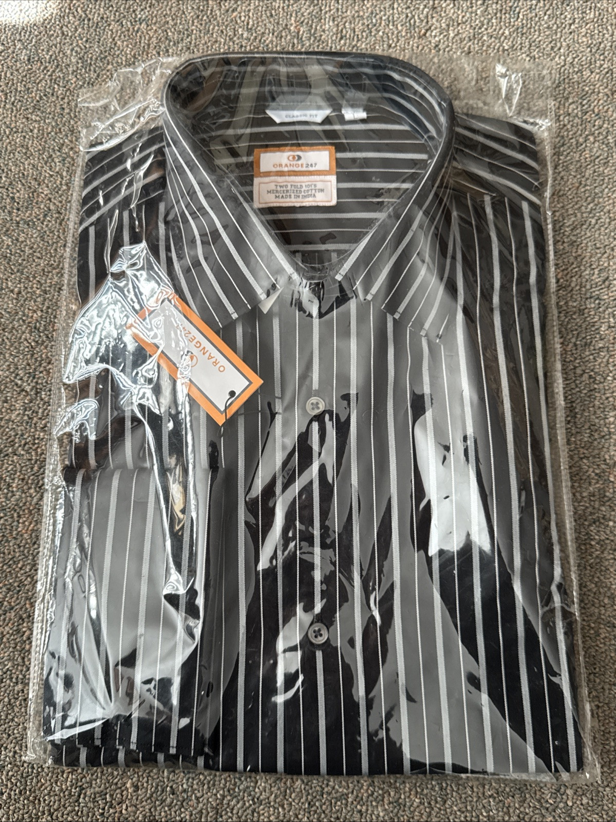 Orange247 Mens Classic Fit Striped Long Sleeve Button-Up Shirt Black L 16-16 1/2
