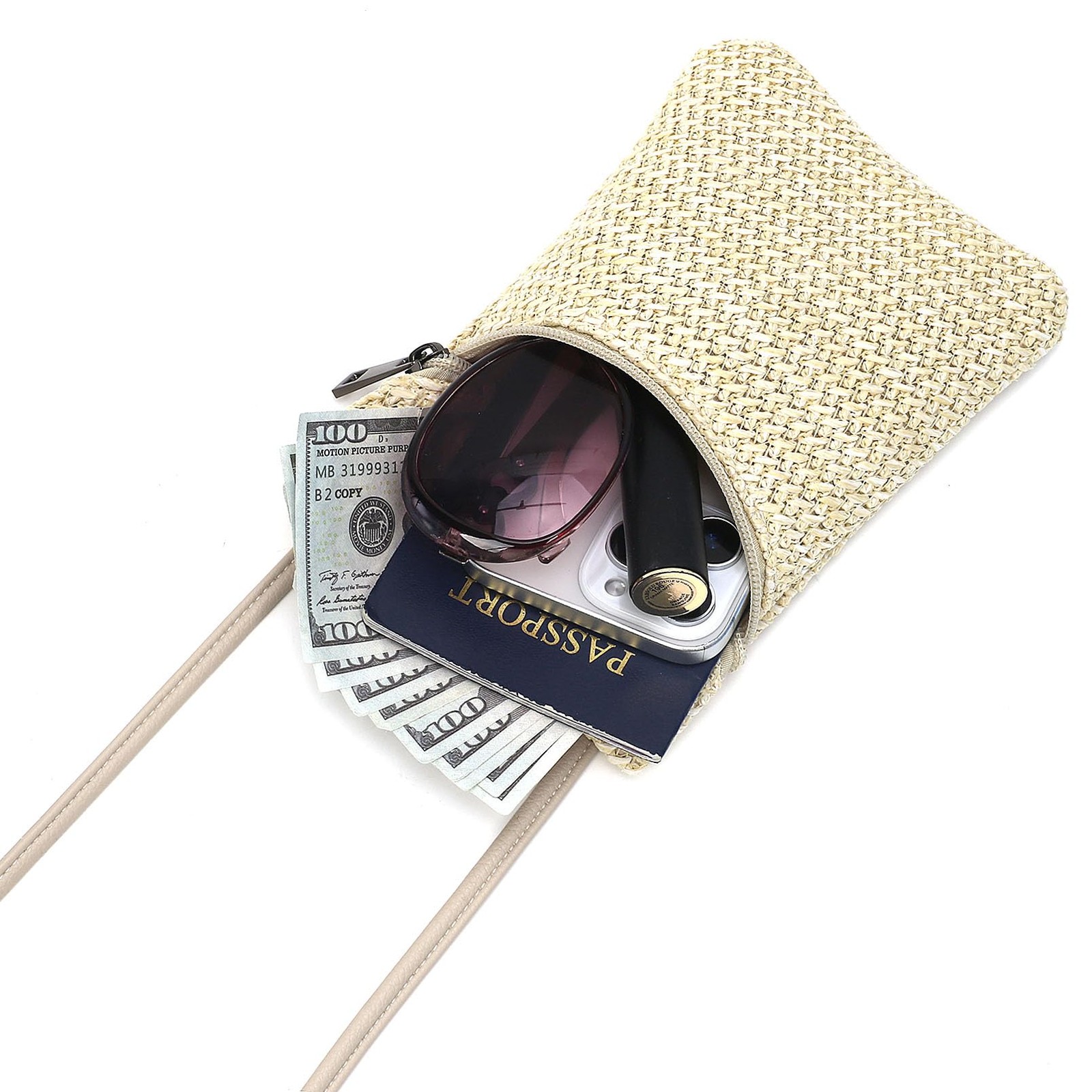 BBORGDC Straw Crossbody Phone Bag for Women, Small Woven Cell Phone Purse wit…