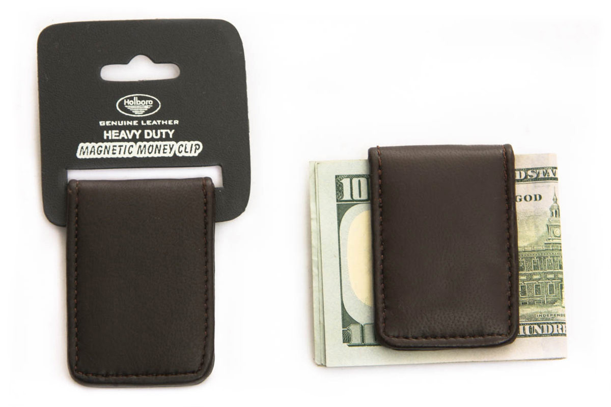 Men’s New Genuine Leather Strong Magnetic Money Clip Black