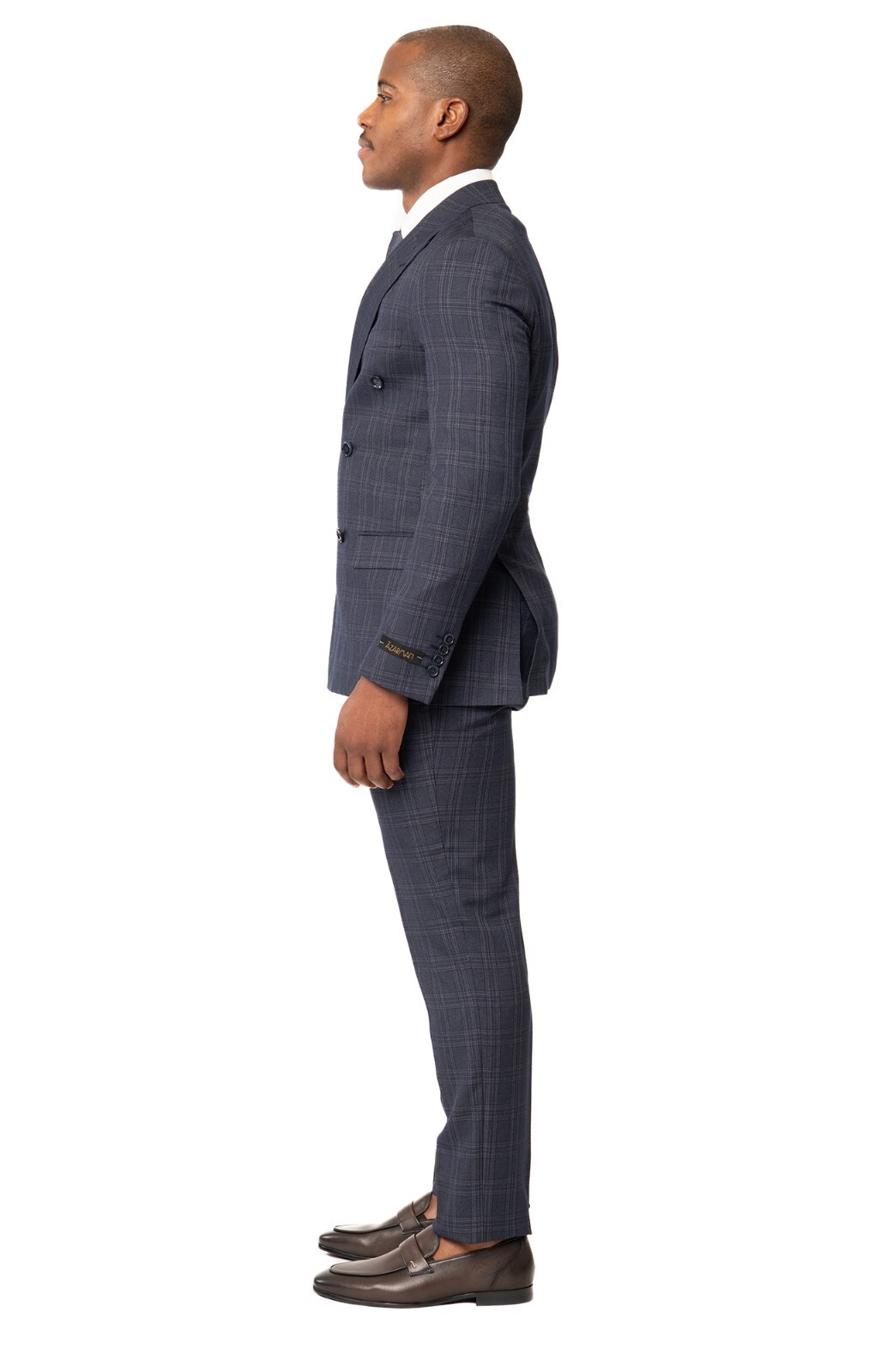 Slim Fit Double Breasted Plaid Eggplant Purple 2 Button Peak Lapel Men Suit AZAR