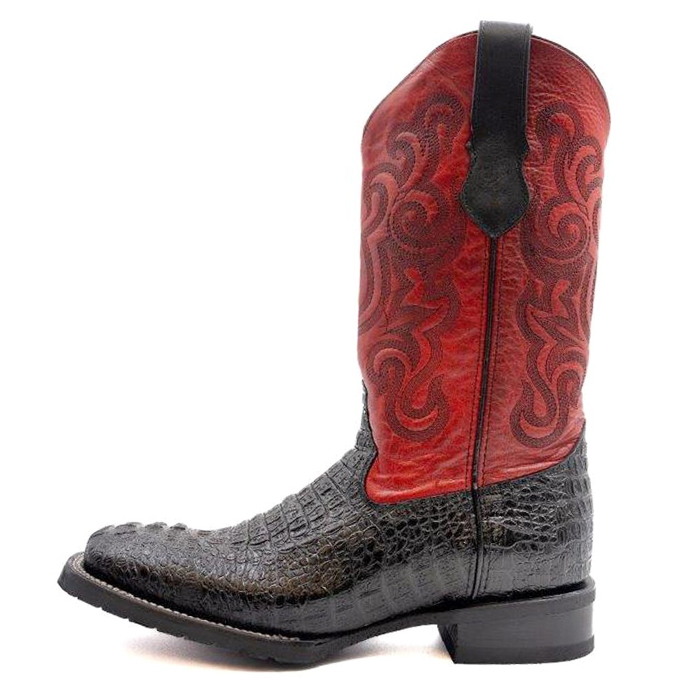 Ferrini Stampede Croco Print Square Toe Cowboy Mens Black, Red Casual Boots 404