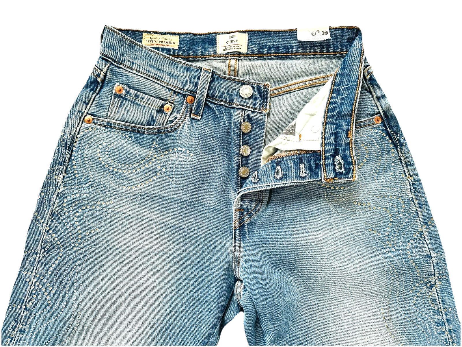 Levi’s Premium BEYONCE X 501 Curve High Rise Straight Jean, Rhinestones