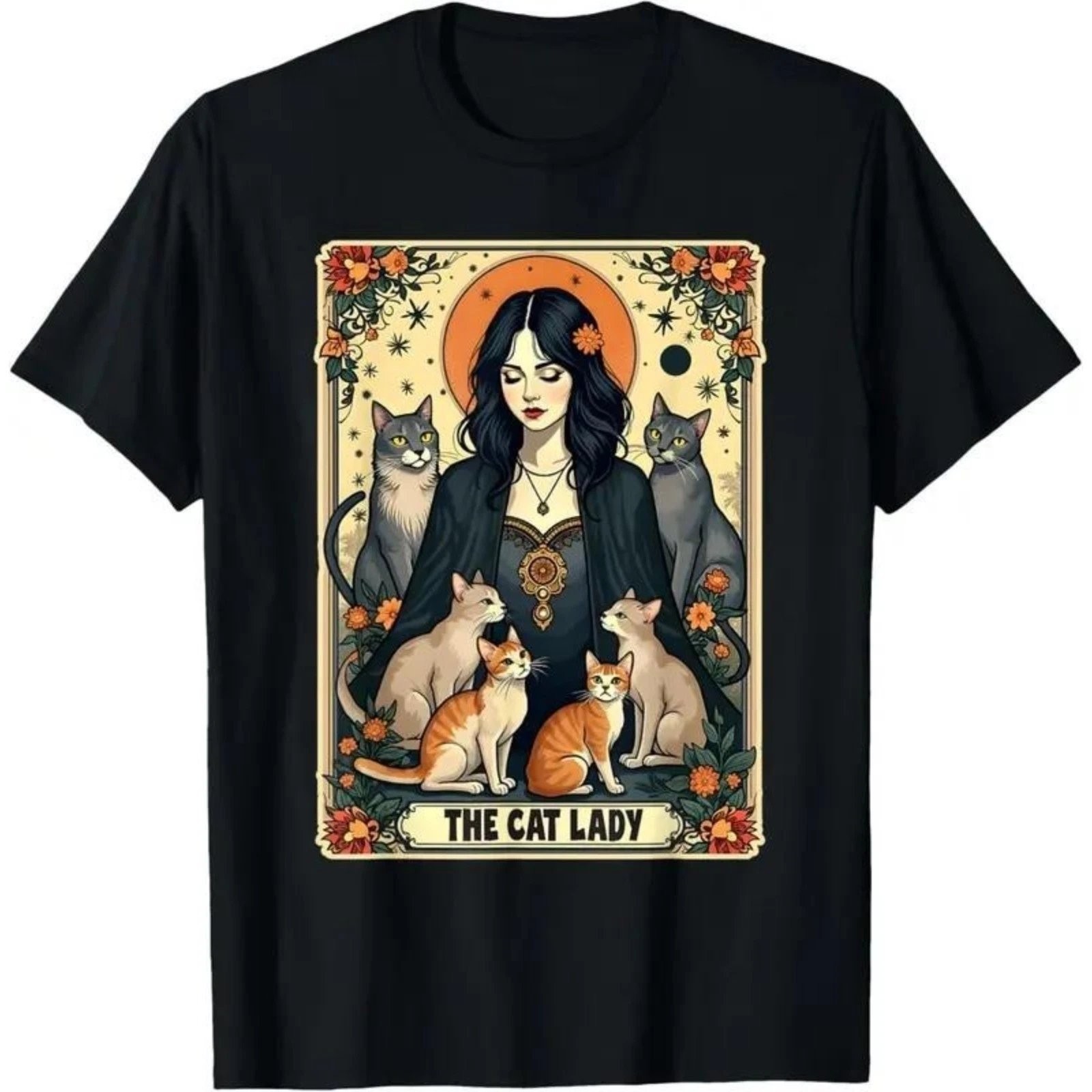 Unisex Cat Lady Tarot Card T-Shirt Witchy Gothic Novelty Graphic Tee