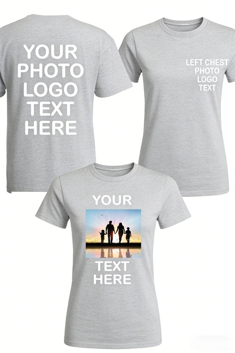 Custom Photo & Text T-Shirt – Add Your Own Image Logo Personalized Casual TShirt