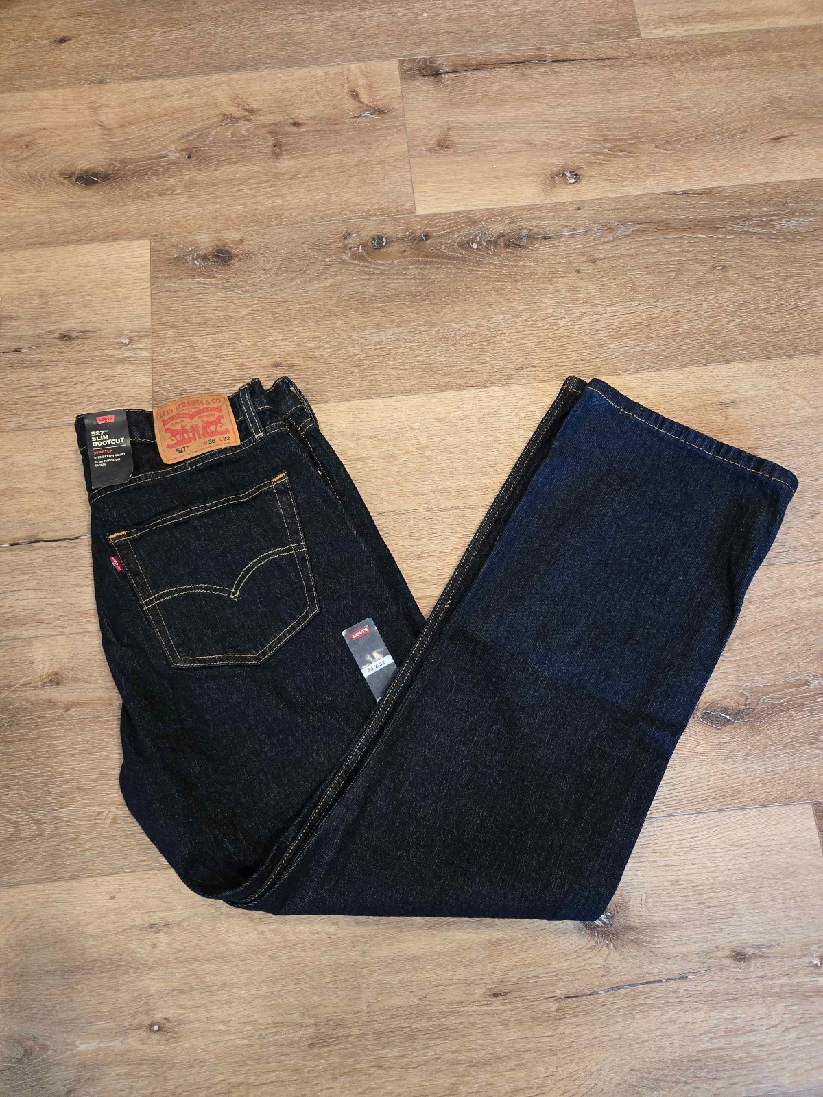 NWT Mens Levis 527 slim bootcut jeans low stretch dark wash 36×32