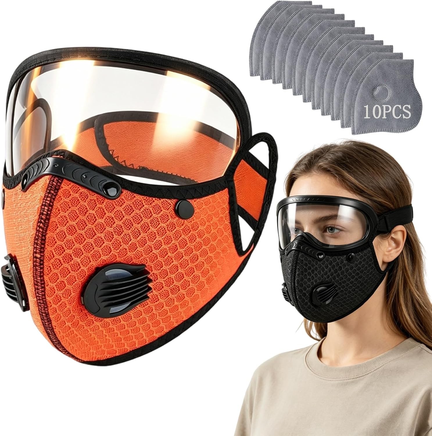 Reusable Carbon Filter Dust Mask with Adjustable Goggles, Anti-UV-5-Layer Filte