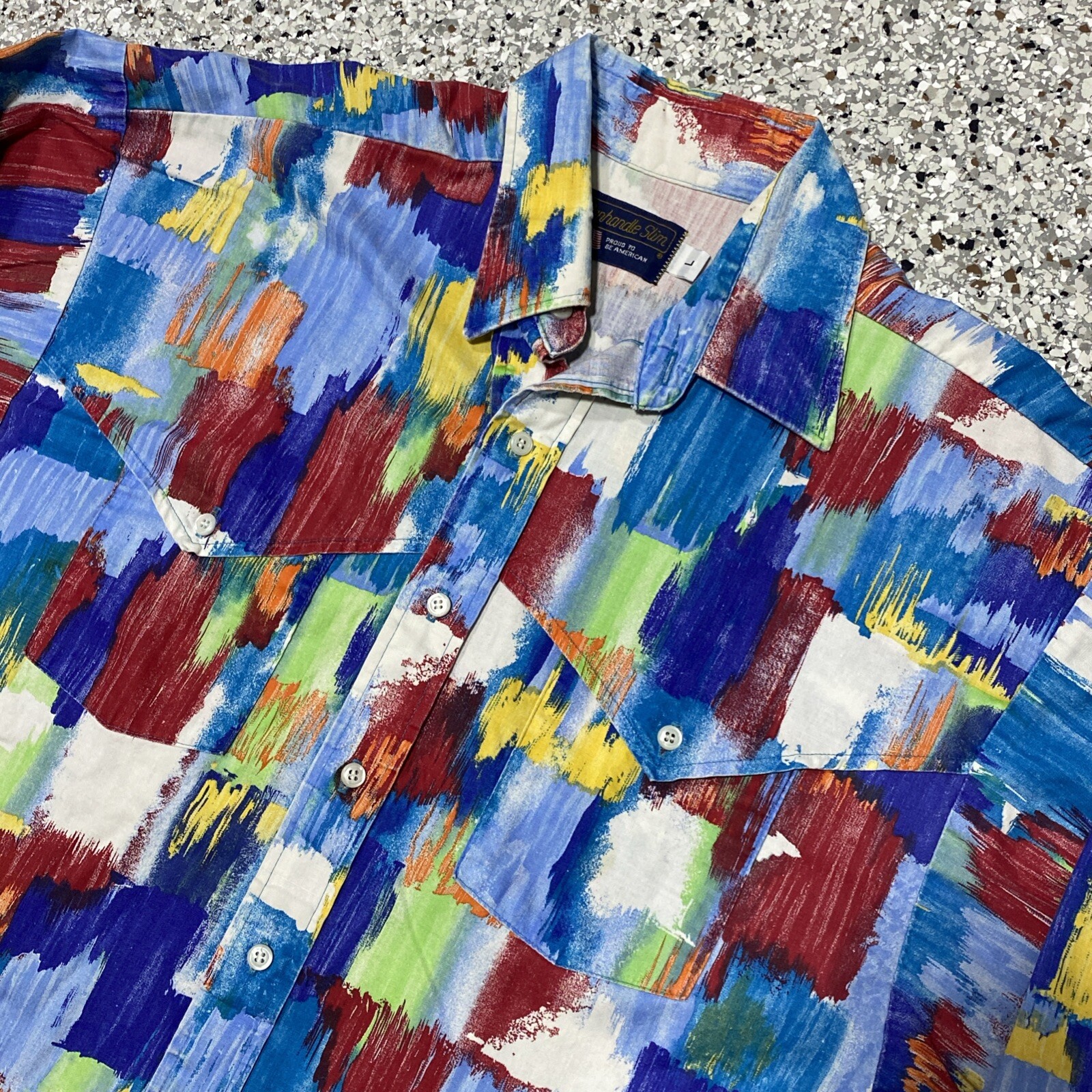 VTG Panhandle Slim Colorful Brushpopper Western 90s Cowboy Rodeo Shirt Sz L USA