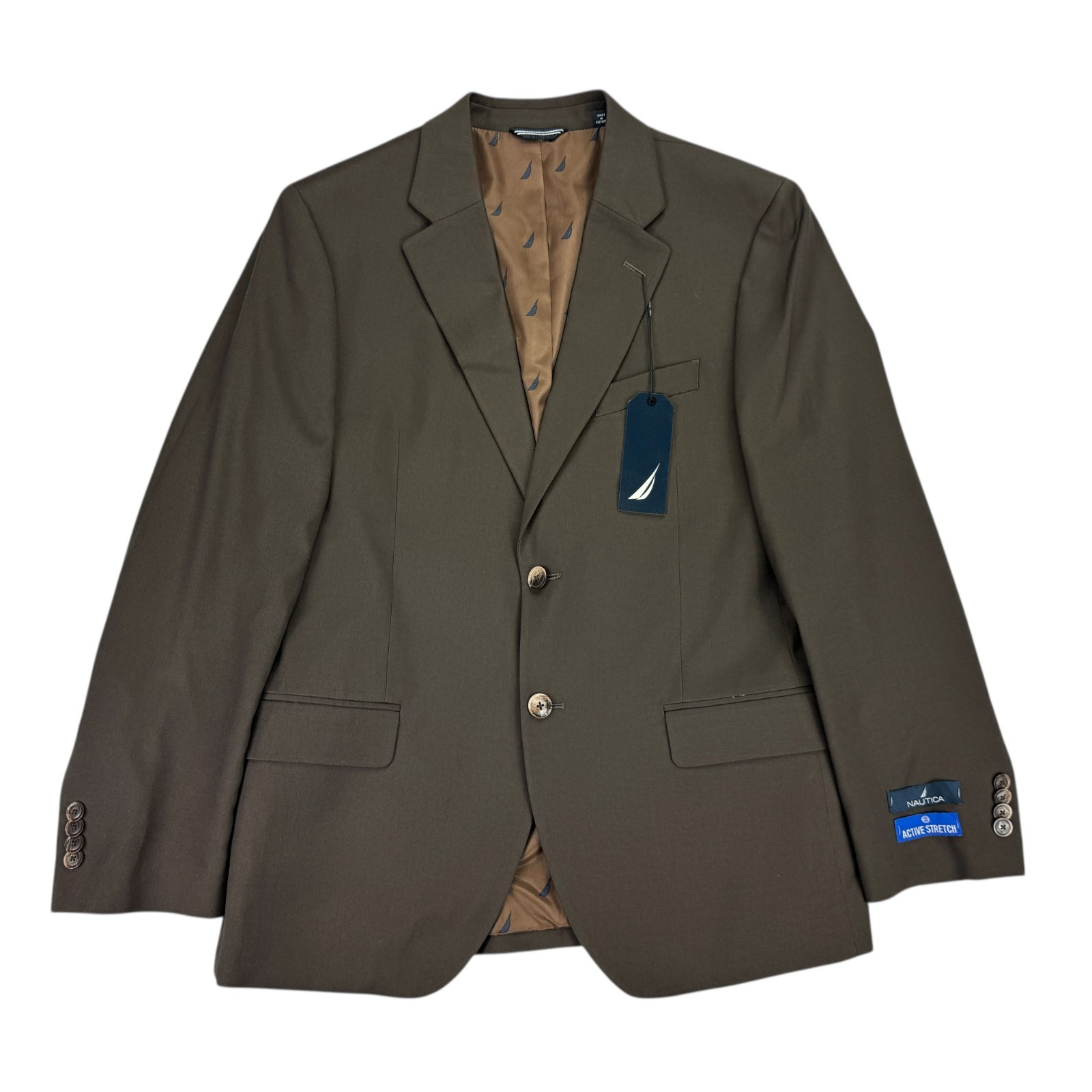 Nautica Mens 2-Piece Modern Fit Active Stretch Solid Suit Brown 38S 32W