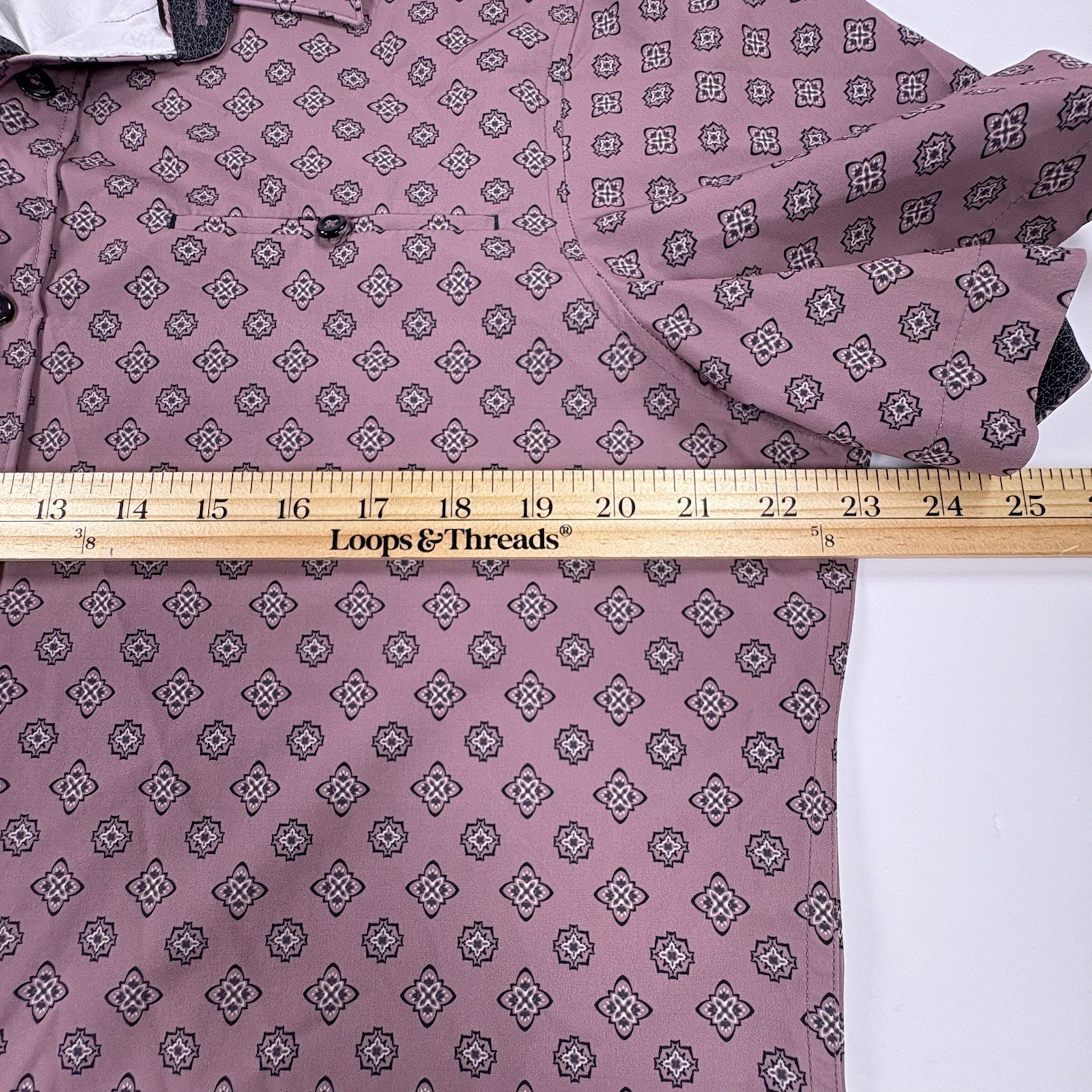 7Diamonds Kalahari 4 Way Stretch Shirt L Mauve Button Up Performance Geometric